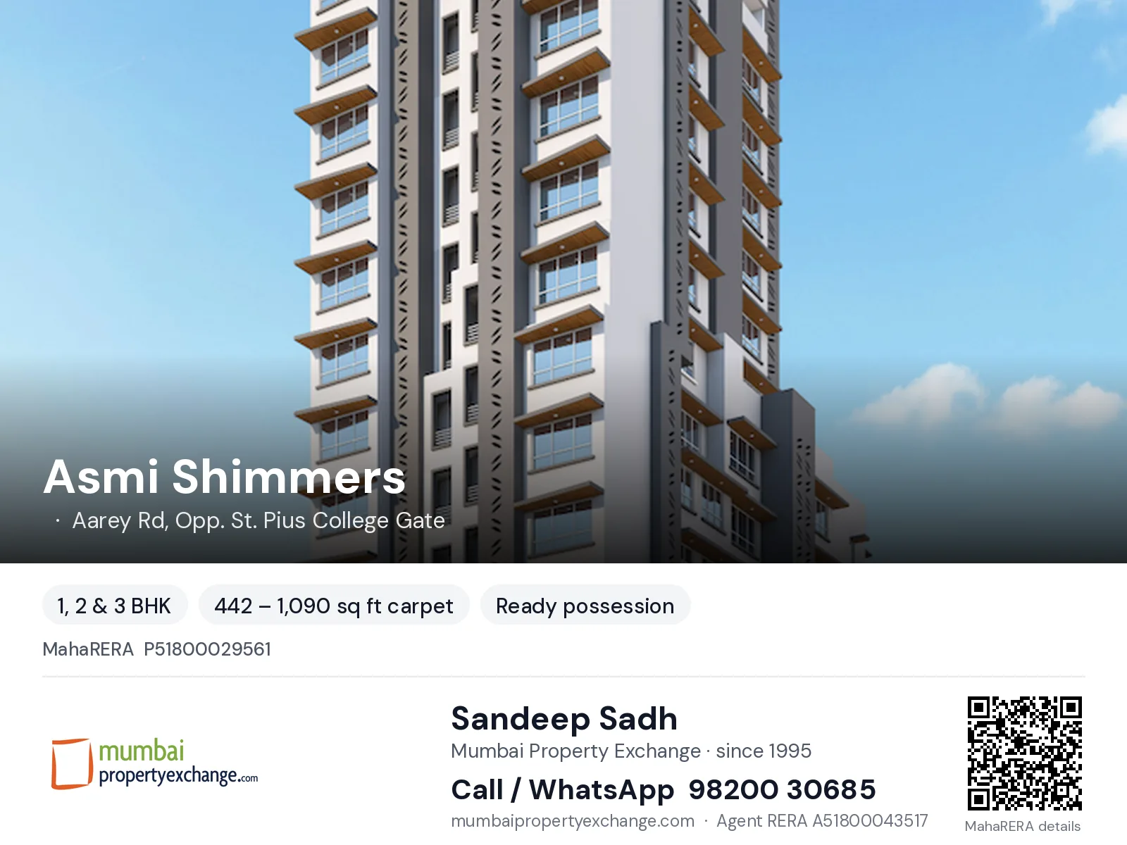 Asmi Shimmers, — 1, 2 & 3 BHK ready-to-move project | Mumbai Property Exchange, Sandeep Sadh 98200 30685