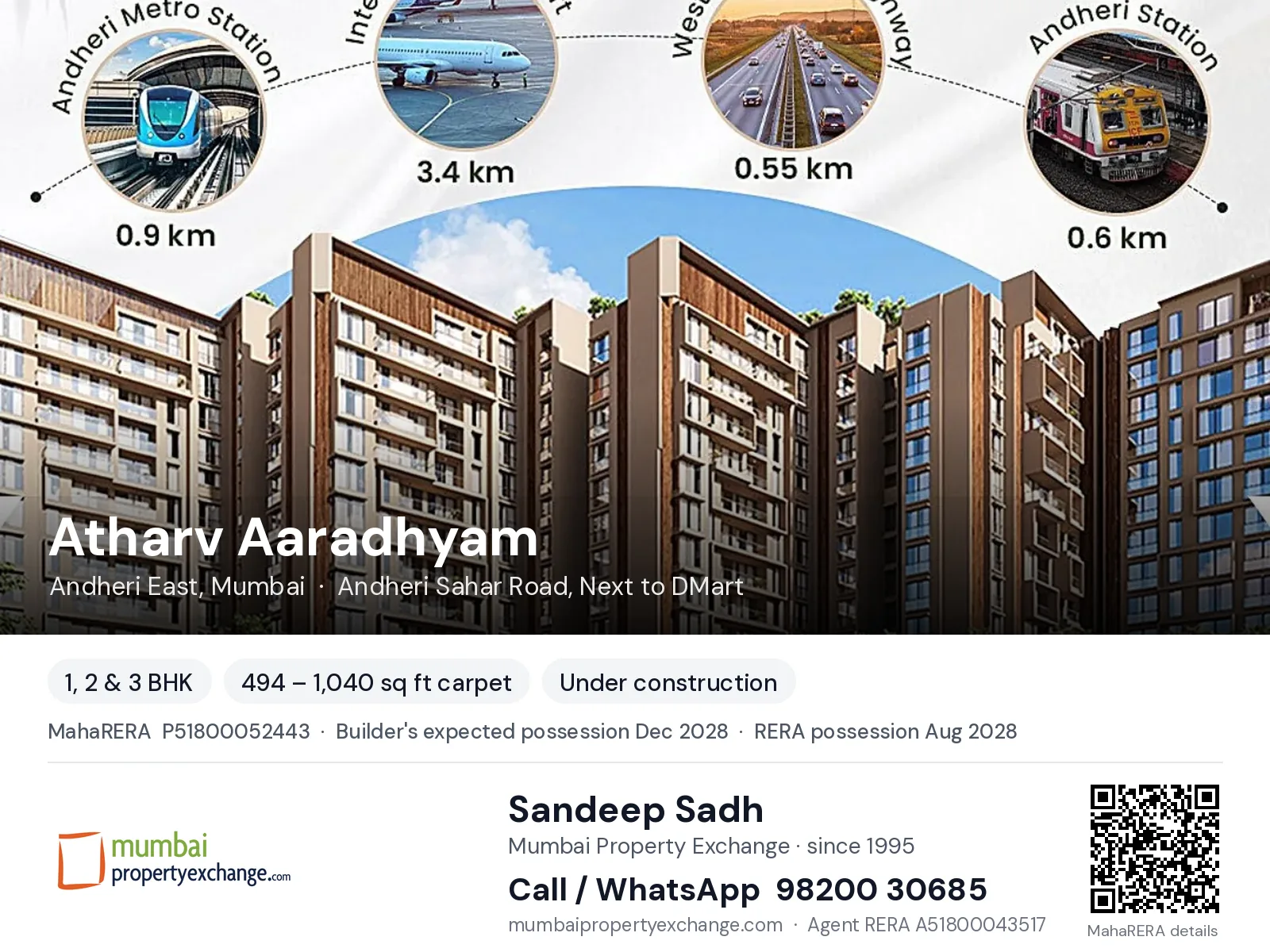 Atharv Aaradhyam, Andheri East, Mumbai — 1, 2 & 3 BHK new project, builder's expected possession Dec 2028, RERA possession Aug 2028 | Mumbai Property Exchange, Sandeep Sadh 98200 30685