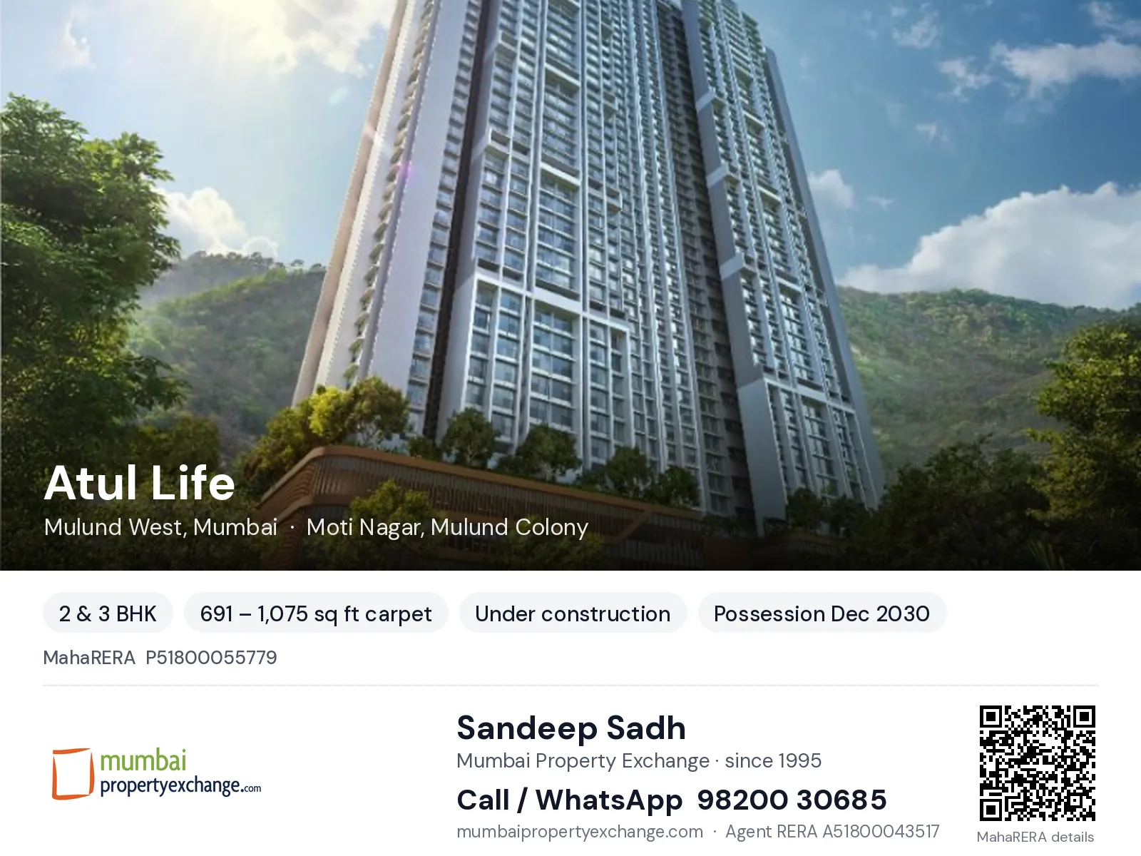 Atul Life, Mulund West, Mumbai — 2 & 3 BHK new project, possession Dec 2030 | Mumbai Property Exchange, Sandeep Sadh 98200 30685