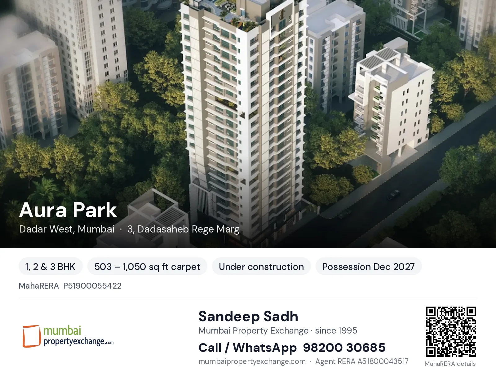 Aura Park, Dadar West, Mumbai — 1, 2 & 3 BHK new project, possession Dec 2027 | Mumbai Property Exchange, Sandeep Sadh 98200 30685