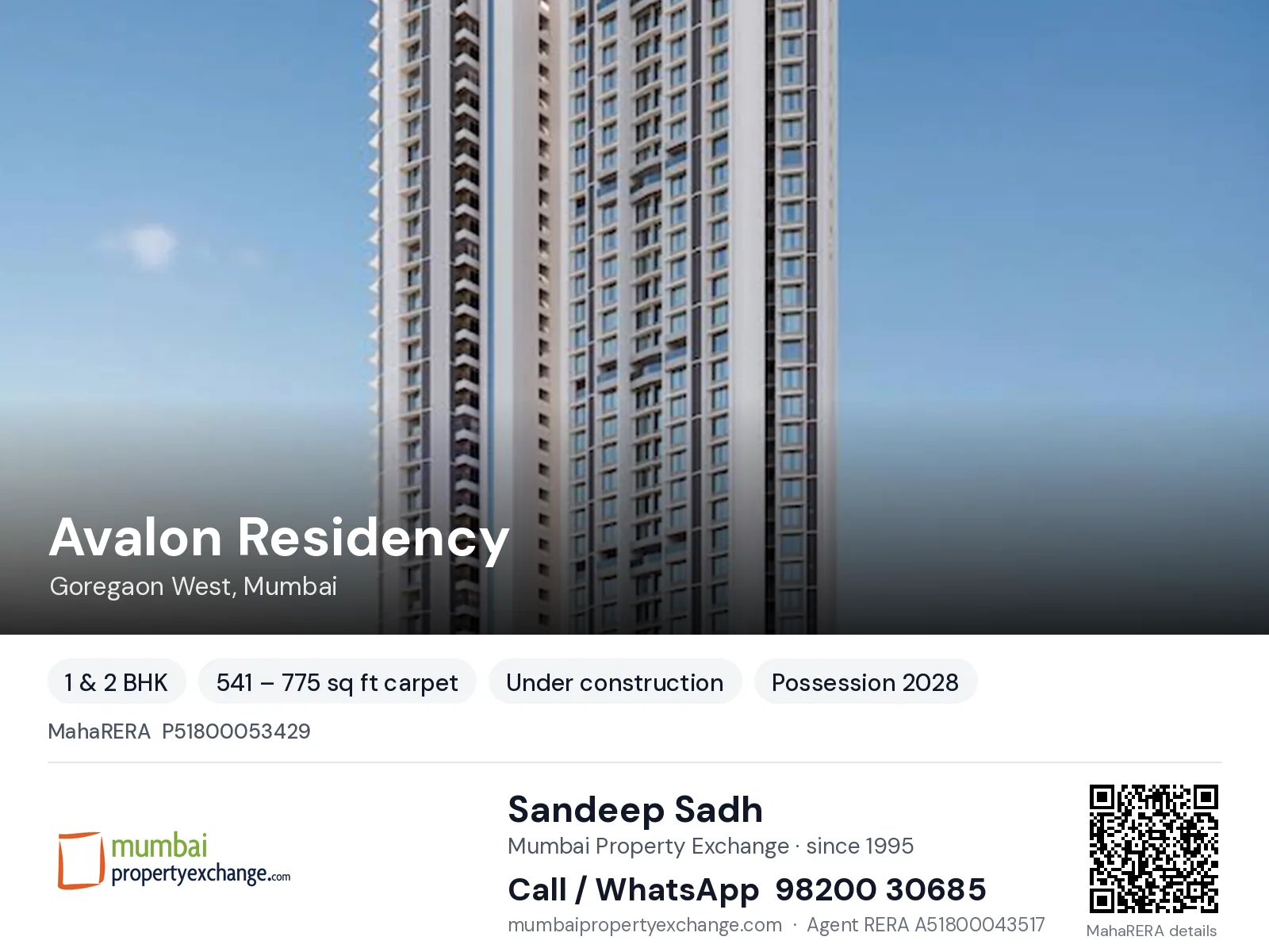 Avalon Residency by A2O, Goregaon West, Mumbai — 1 & 2 BHK new project, possession 2028 | Mumbai Property Exchange, Sandeep Sadh 98200 30685