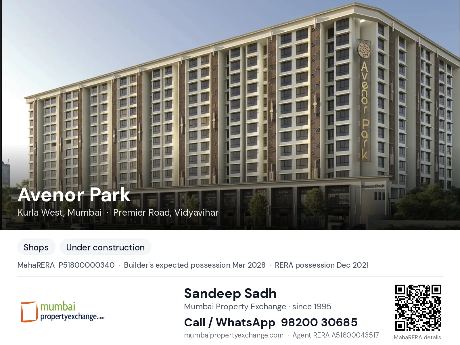 Avenor Park by Vanraaj & Kean, Kurla West, Mumbai — new project, builder's expected possession Mar 2028, RERA possession Dec 2021 | Mumbai Property Exchange, Sandeep Sadh 98200 30685