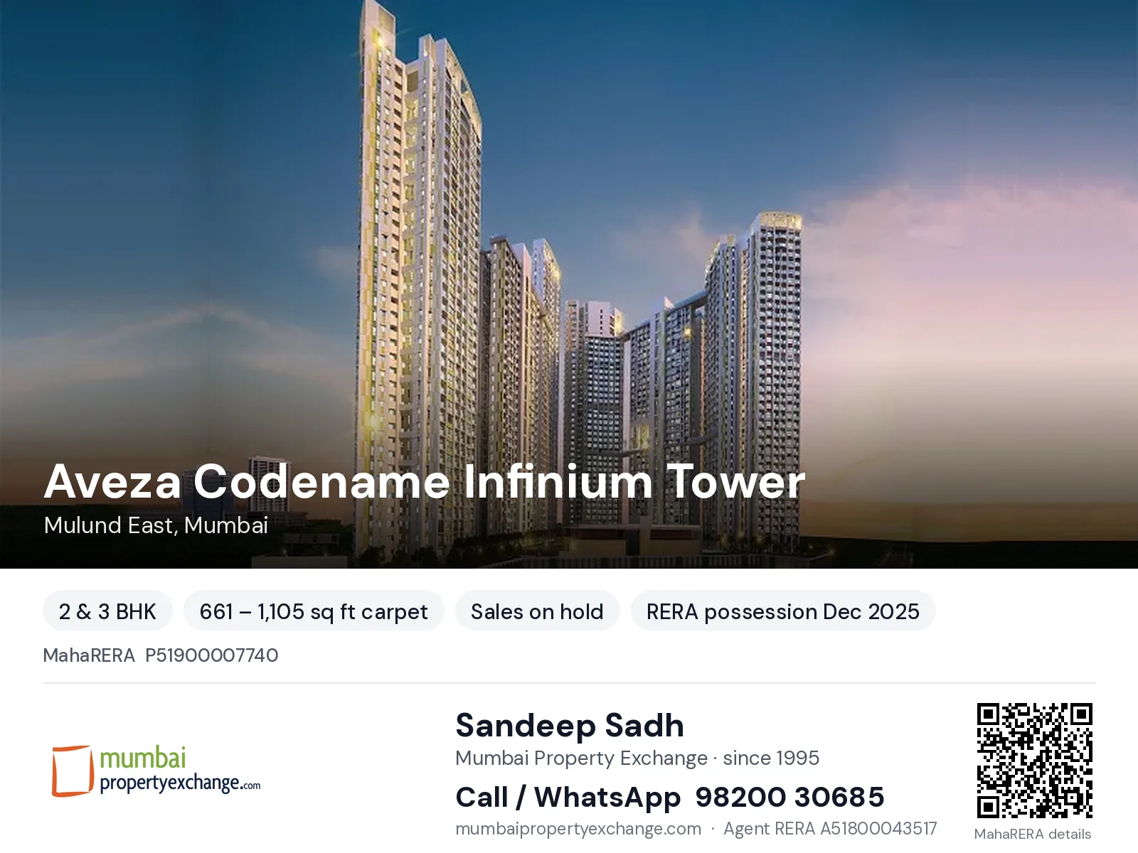 Aveza Codename Infinium Tower by Tata, Mulund East, Mumbai — 2 & 3 BHK new project, RERA possession Dec 2025 | Mumbai Property Exchange, Sandeep Sadh 98200 30685