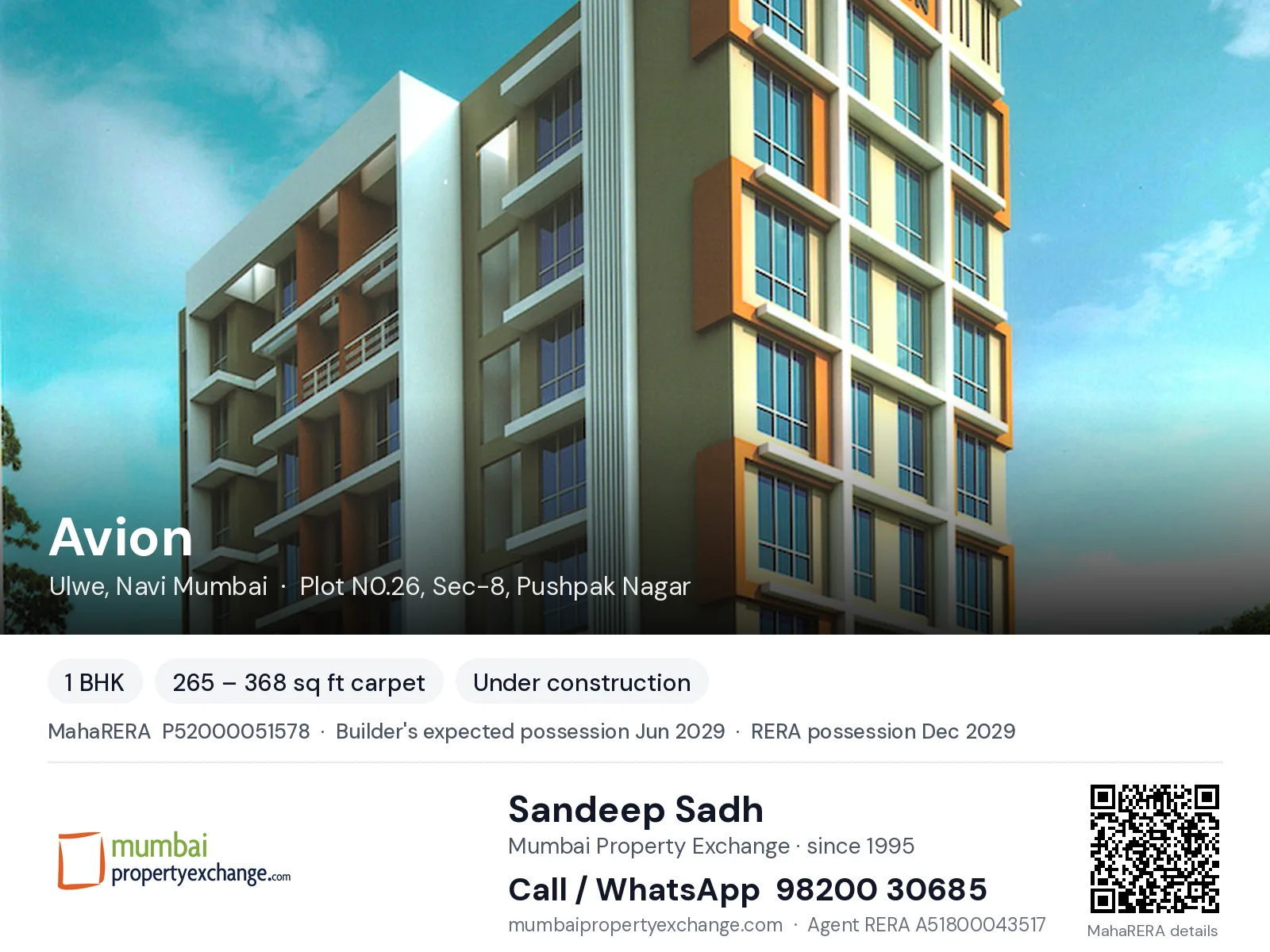 Avion by Surana, Ulwe, Navi Mumbai — 1 BHK new project, builder's expected possession Jun 2029, RERA possession Dec 2029 | Mumbai Property Exchange, Sandeep Sadh 98200 30685