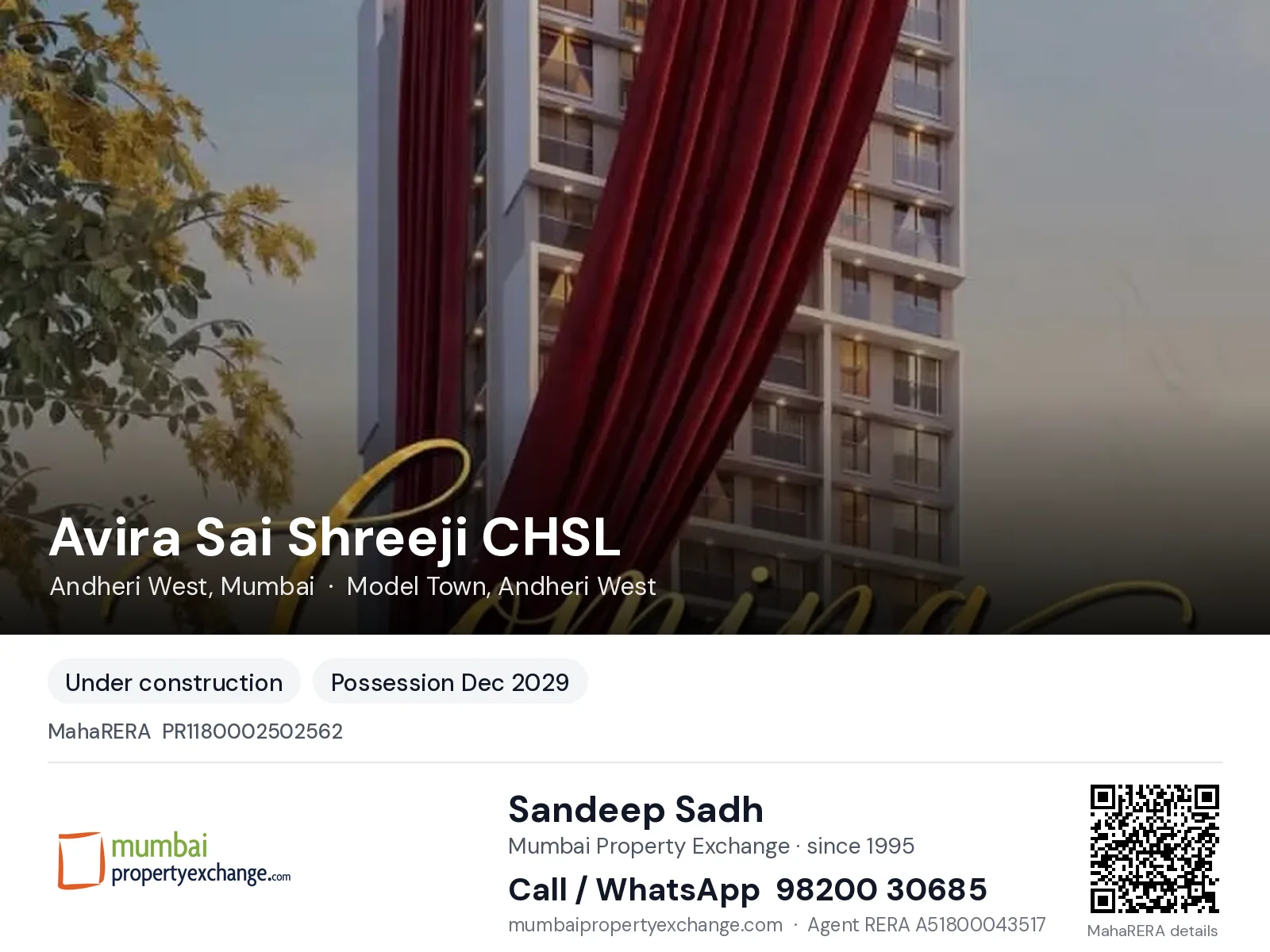 Avira Sai Shreeji CHSL, Andheri West, Mumbai — new project, possession Dec 2029 | Mumbai Property Exchange, Sandeep Sadh 98200 30685