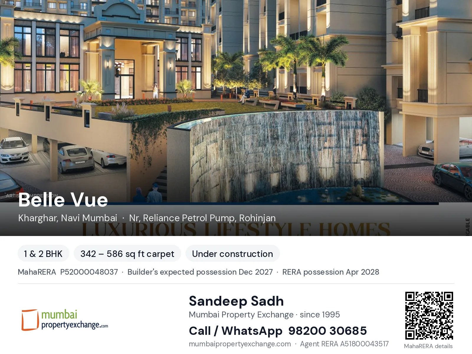 Belle Vue by Today Global, Kharghar, Navi Mumbai — 1 & 2 BHK new project, builder's expected possession Dec 2027, RERA possession Apr 2028 | Mumbai Property Exchange, Sandeep Sadh 98200 30685