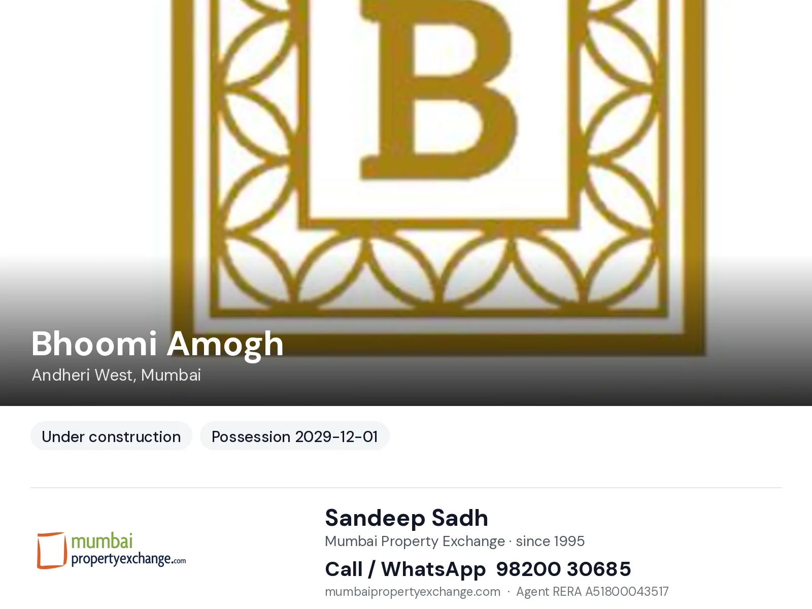 Bhoomi Amogh, Andheri West, Mumbai — new project, possession 2029-12-01 | Mumbai Property Exchange, Sandeep Sadh 98200 30685