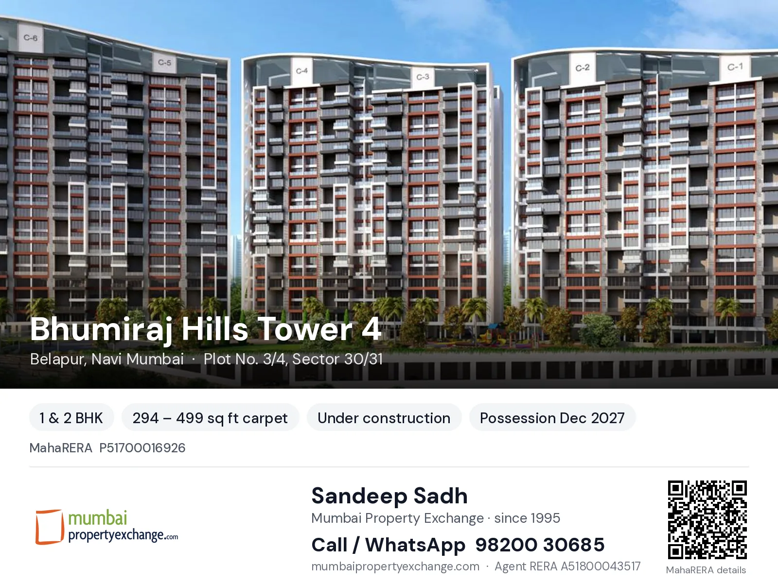 Bhumiraj Hills Tower 4, Belapur, Navi Mumbai — 1 & 2 BHK new project, possession Dec 2027 | Mumbai Property Exchange, Sandeep Sadh 98200 30685