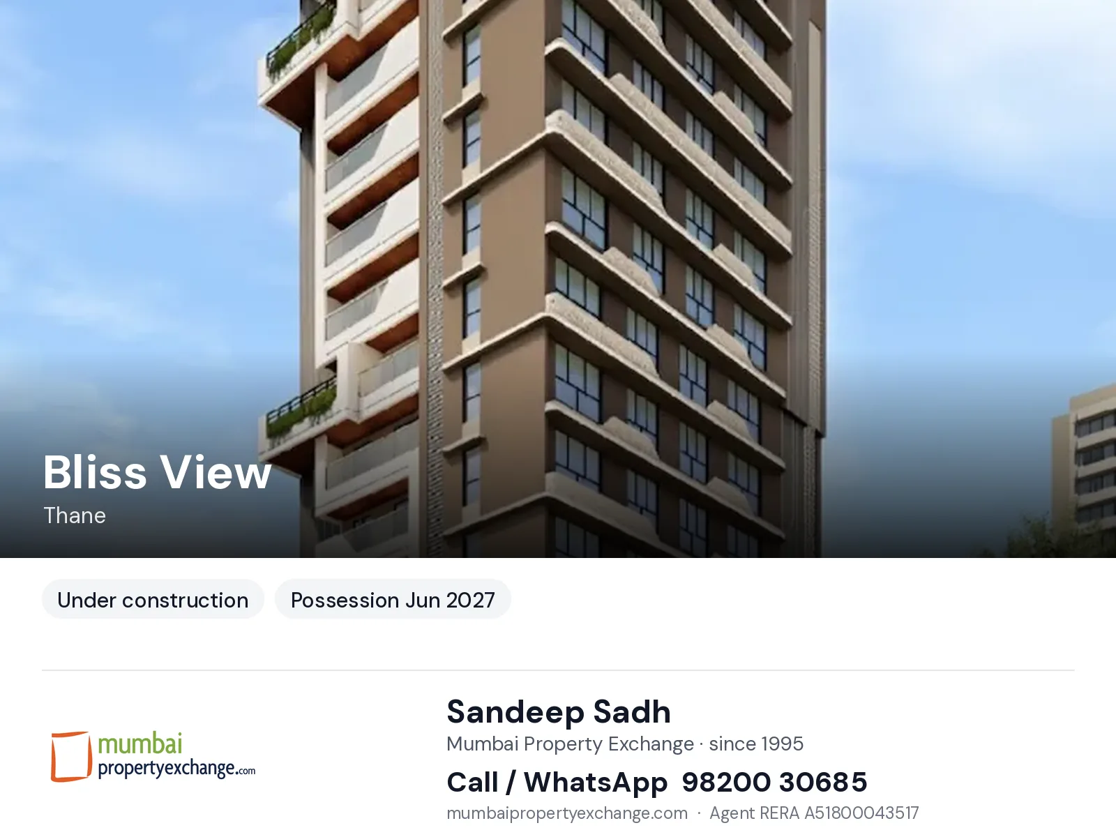 Bliss View by Nandivardhan, Thane — new project, possession Jun 2027 | Mumbai Property Exchange, Sandeep Sadh 98200 30685