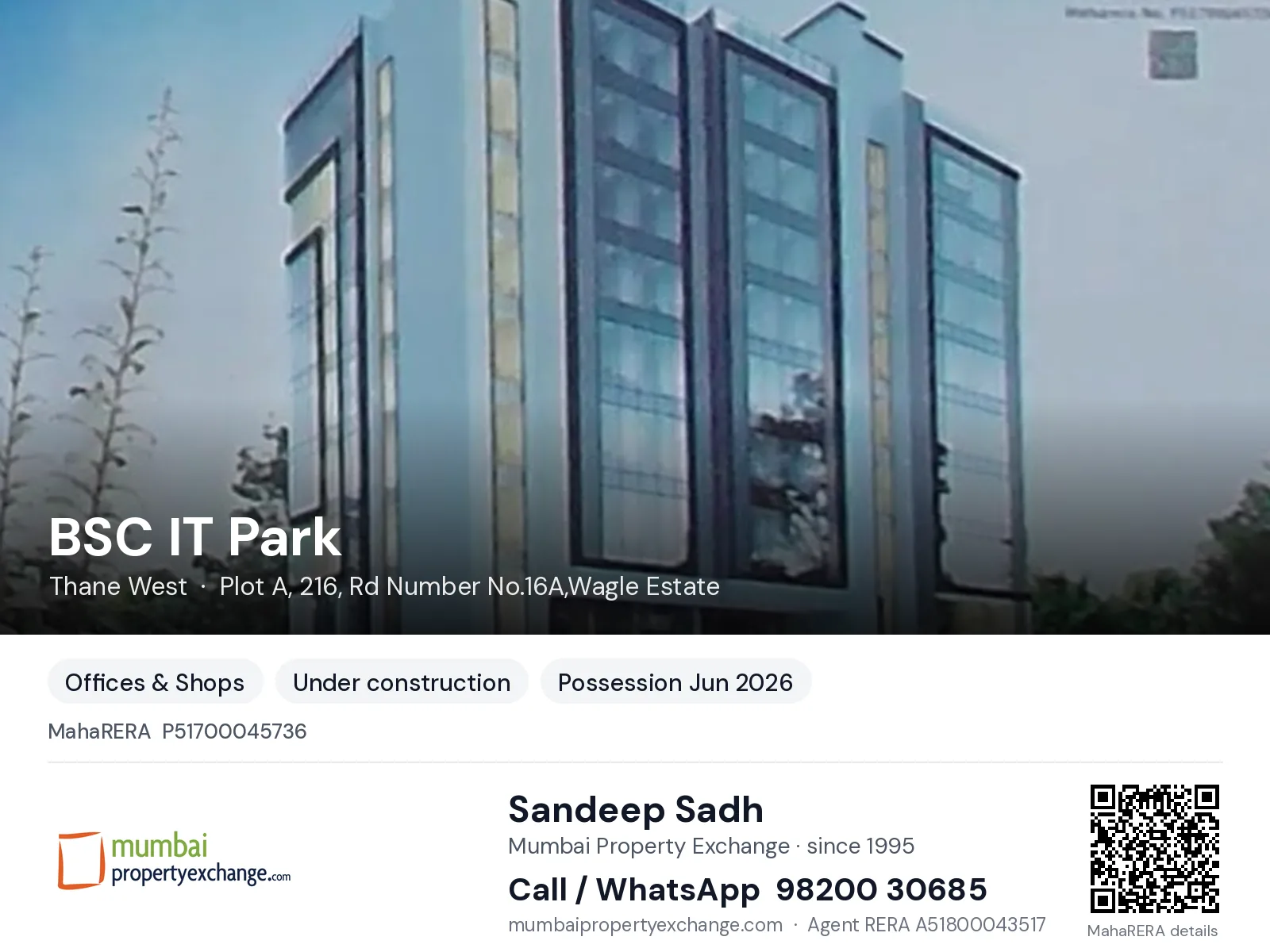 BSC IT Park by Bansal Steel, Thane West — new project, possession Jun 2026 | Mumbai Property Exchange, Sandeep Sadh 98200 30685
