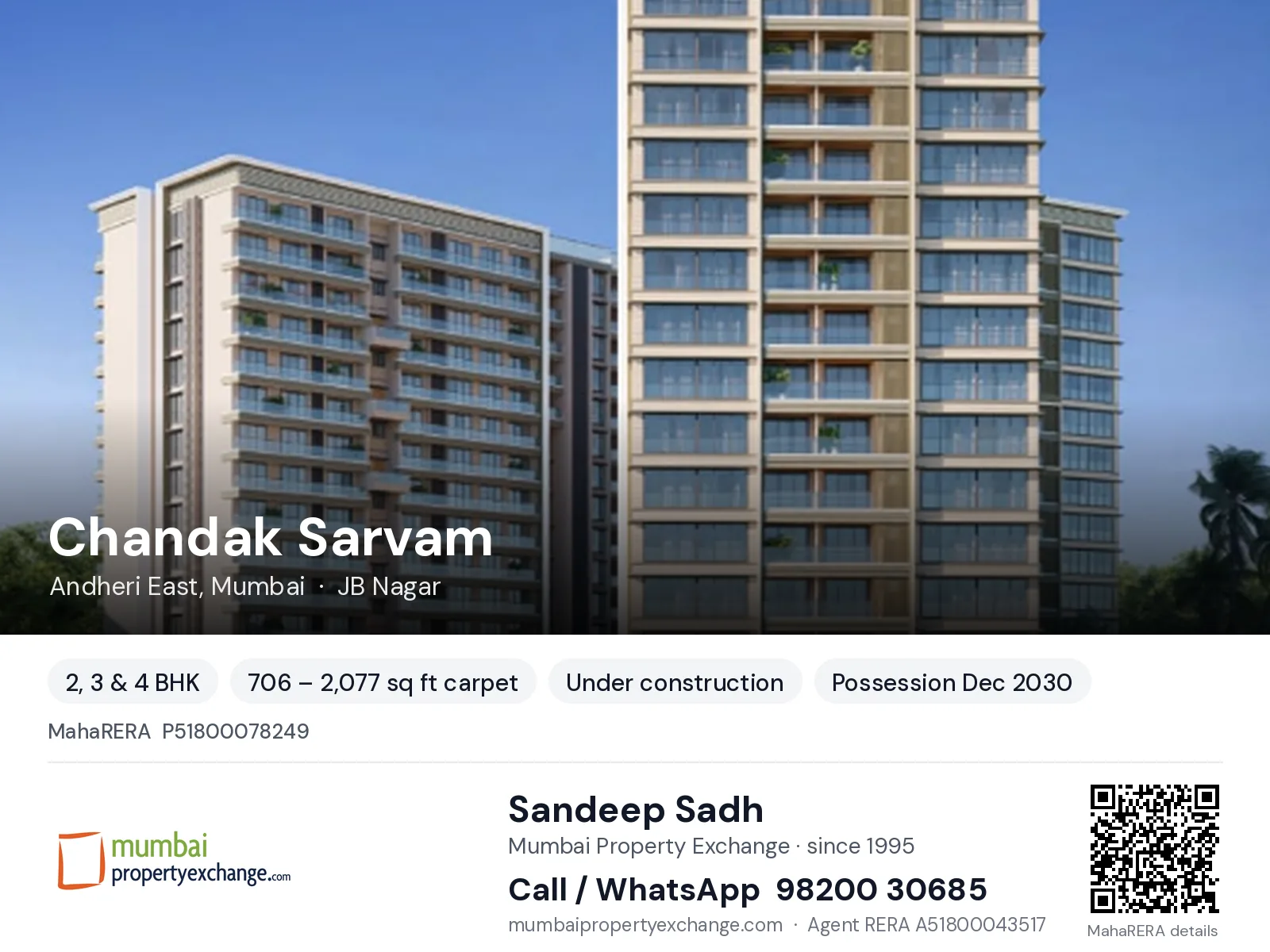 Chandak Sarvam, Andheri East, Mumbai — 2, 3 & 4 BHK new project, possession Dec 2030 | Mumbai Property Exchange, Sandeep Sadh 98200 30685