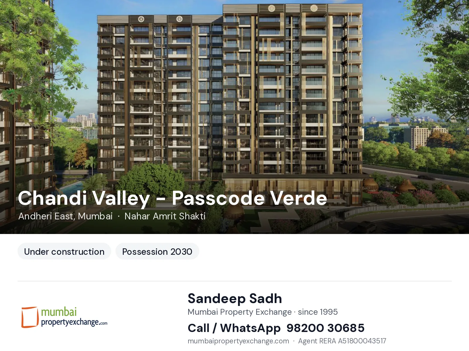 Chandi Valley - Passcode Verde by Nahar, Andheri East, Mumbai — new project, possession 2030 | Mumbai Property Exchange, Sandeep Sadh 98200 30685