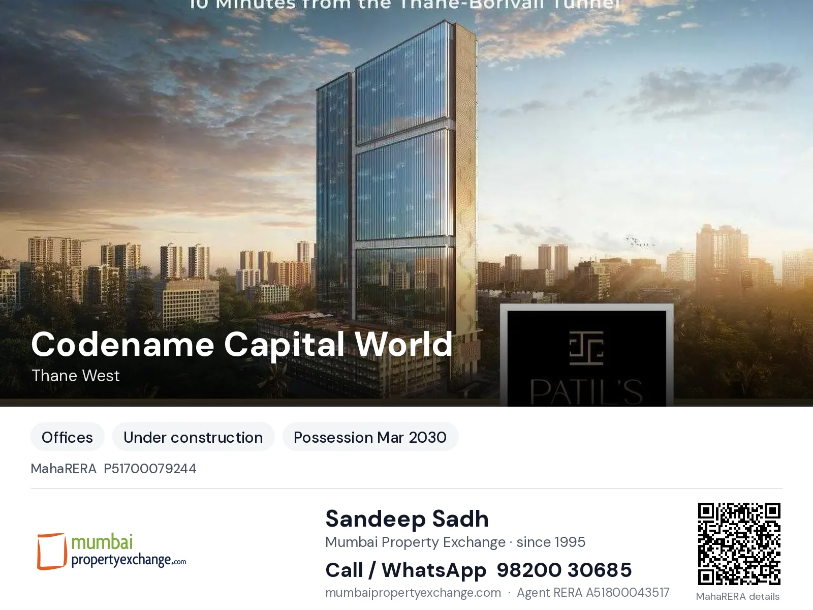 Codename Capital World, Thane West — new project, possession Mar 2030 | Mumbai Property Exchange, Sandeep Sadh 98200 30685
