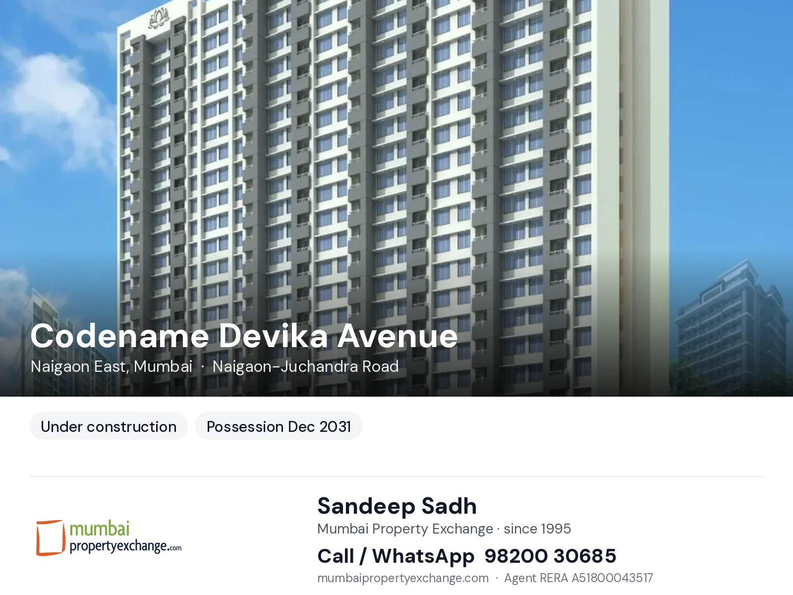 Codename Devika Avenue by Mahalaxmi Homemakers, Naigaon East, Mumbai — new project, possession Dec 2031 | Mumbai Property Exchange, Sandeep Sadh 98200 30685