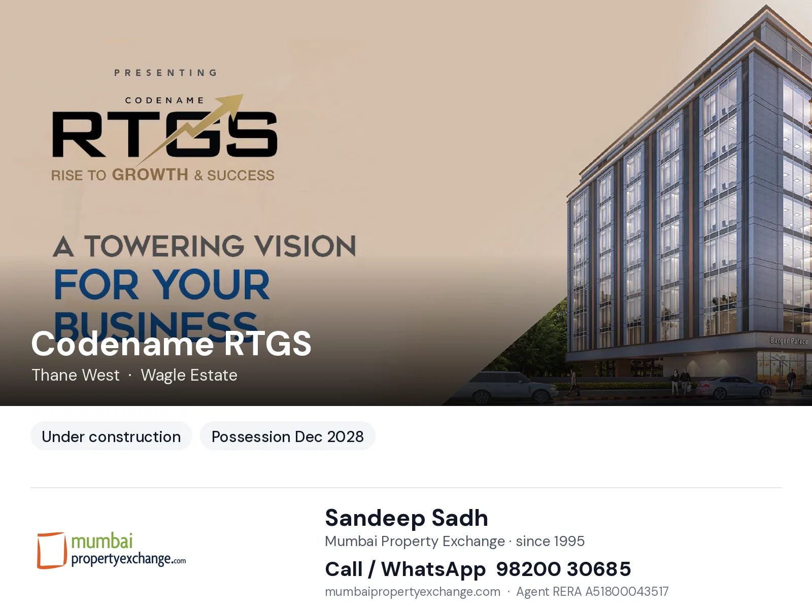 Codename RTGS by AUM, Thane West — new project, possession Dec 2028 | Mumbai Property Exchange, Sandeep Sadh 98200 30685