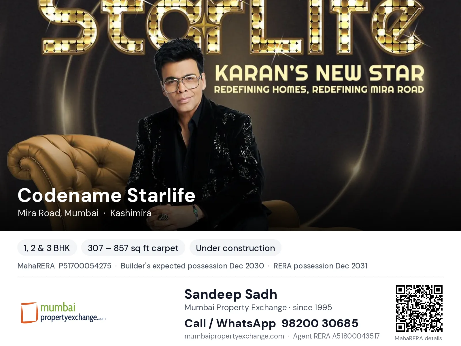 Codename Starlife by JP Mumbai, Mira Road, Mumbai — 1, 2 & 3 BHK new project, builder's expected possession Dec 2030, RERA possession Dec 2031 | Mumbai Property Exchange, Sandeep Sadh 98200 30685