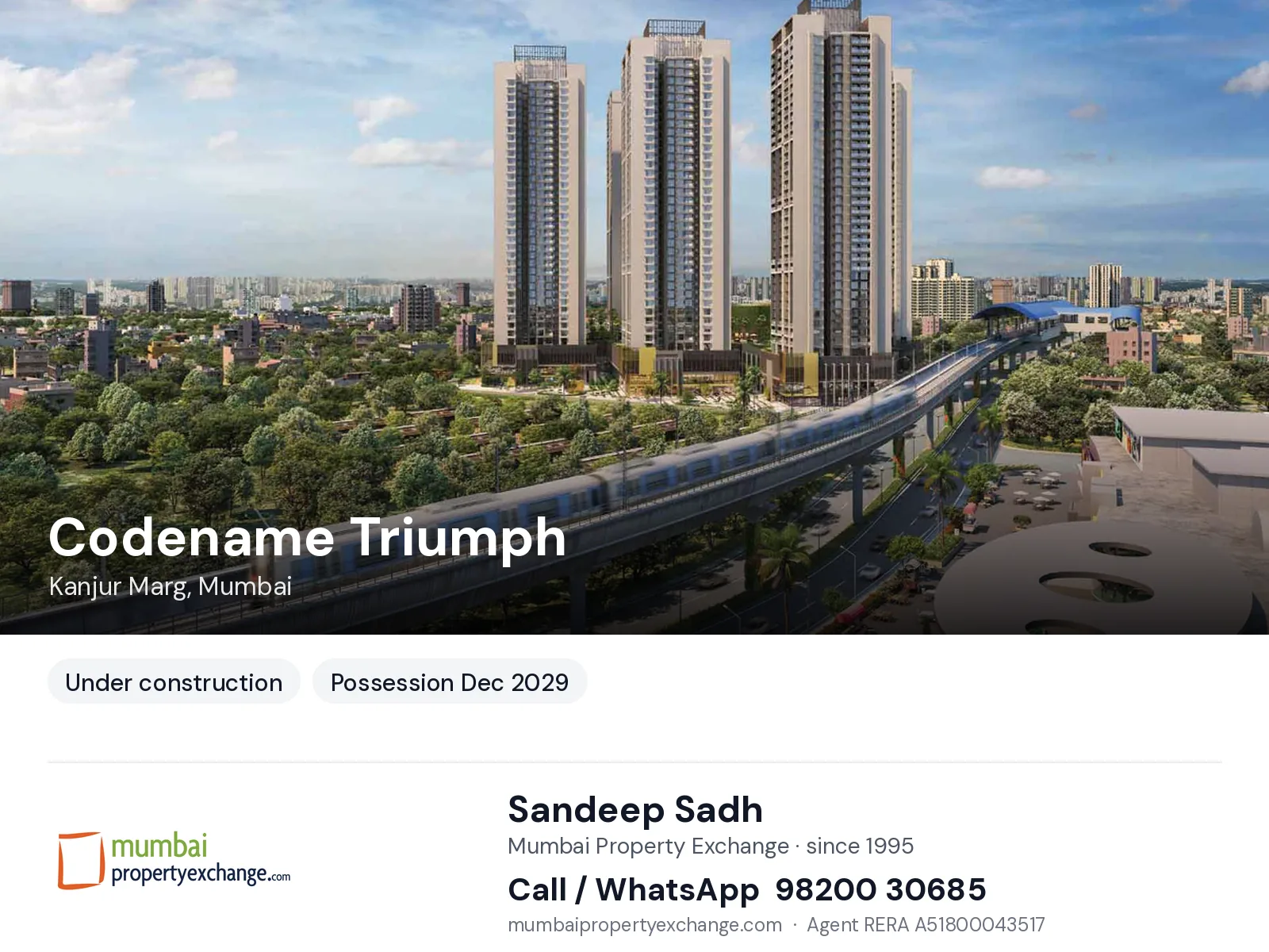 Codename Triumph by Adani, Kanjur Marg, Mumbai — new project, possession Dec 2029 | Mumbai Property Exchange, Sandeep Sadh 98200 30685