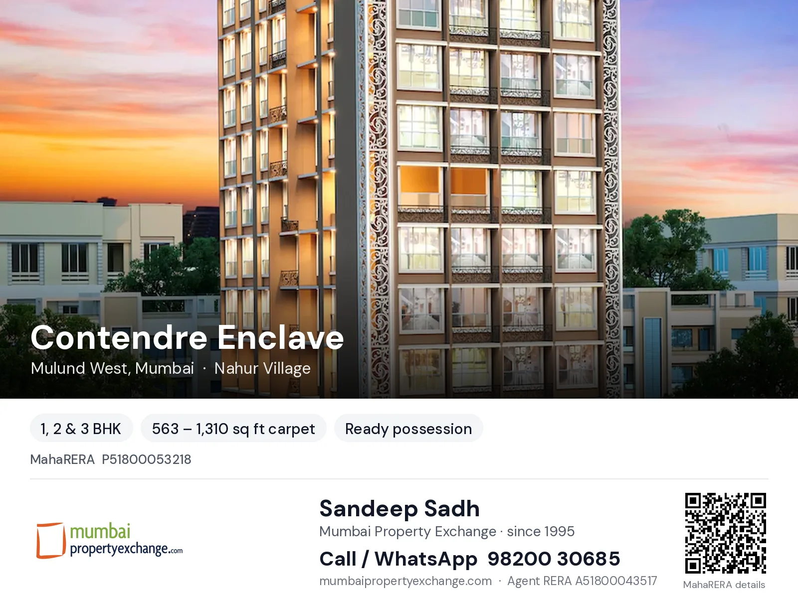 Contendre Enclave, Mulund West, Mumbai — 1, 2 & 3 BHK ready-to-move project | Mumbai Property Exchange, Sandeep Sadh 98200 30685