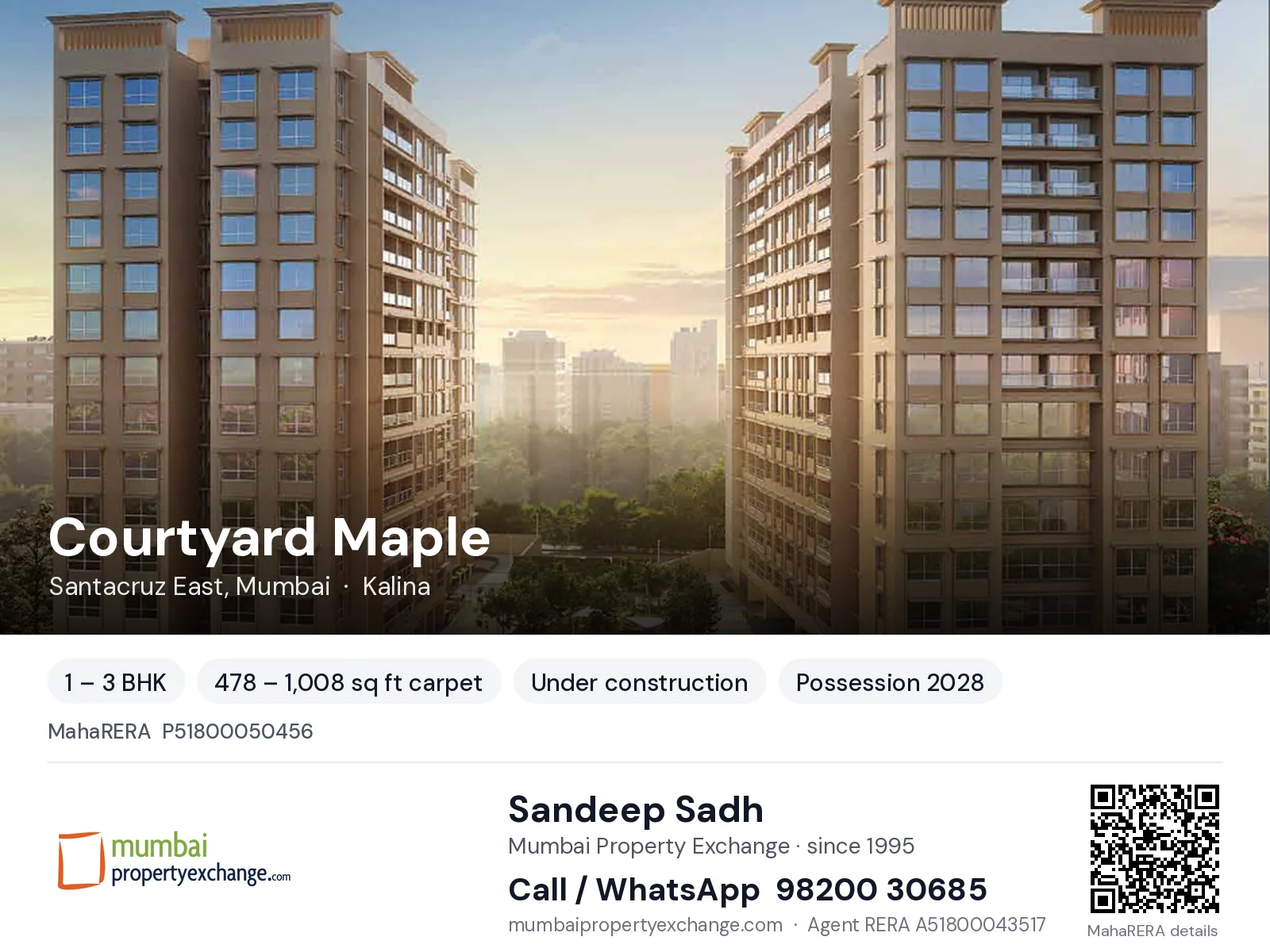 Courtyard Maple by MS, Santacruz East, Mumbai — 1 – 3 BHK new project, possession 2028 | Mumbai Property Exchange, Sandeep Sadh 98200 30685