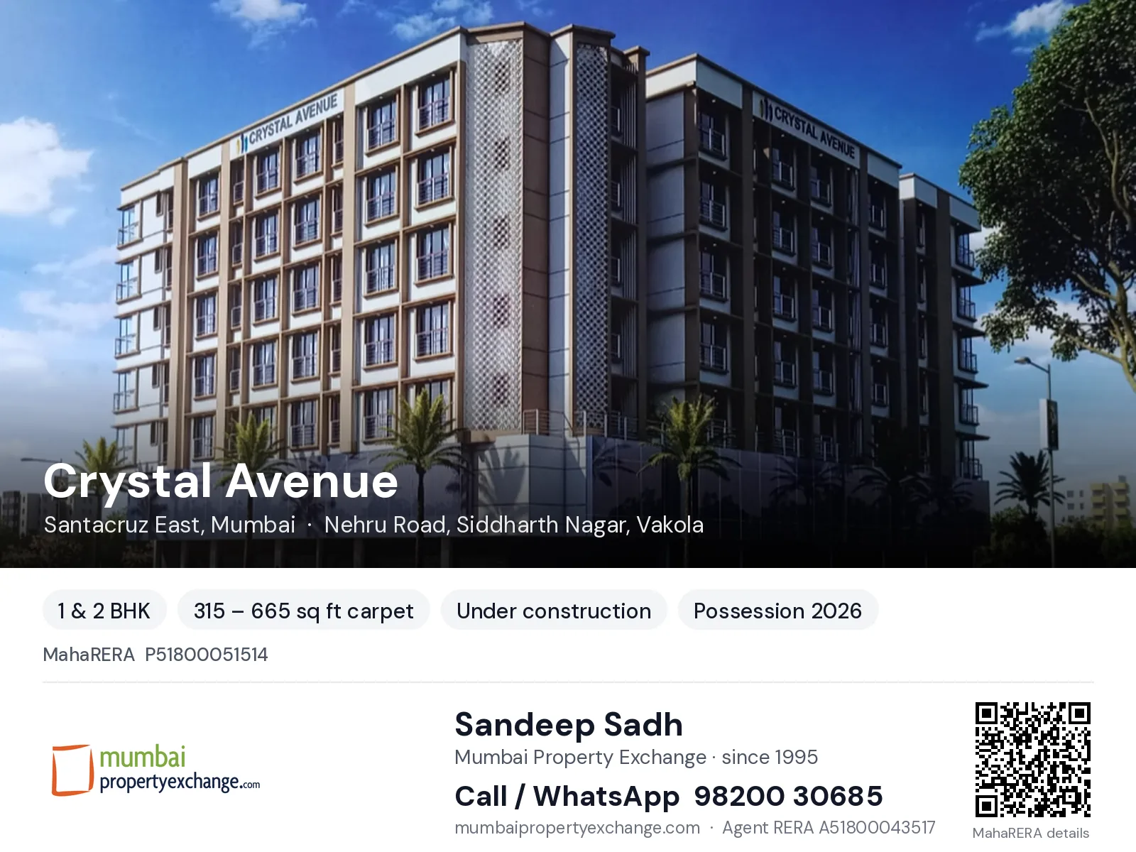 Crystal Avenue by Eternia, Santacruz East, Mumbai — 1 & 2 BHK new project, possession 2026 | Mumbai Property Exchange, Sandeep Sadh 98200 30685
