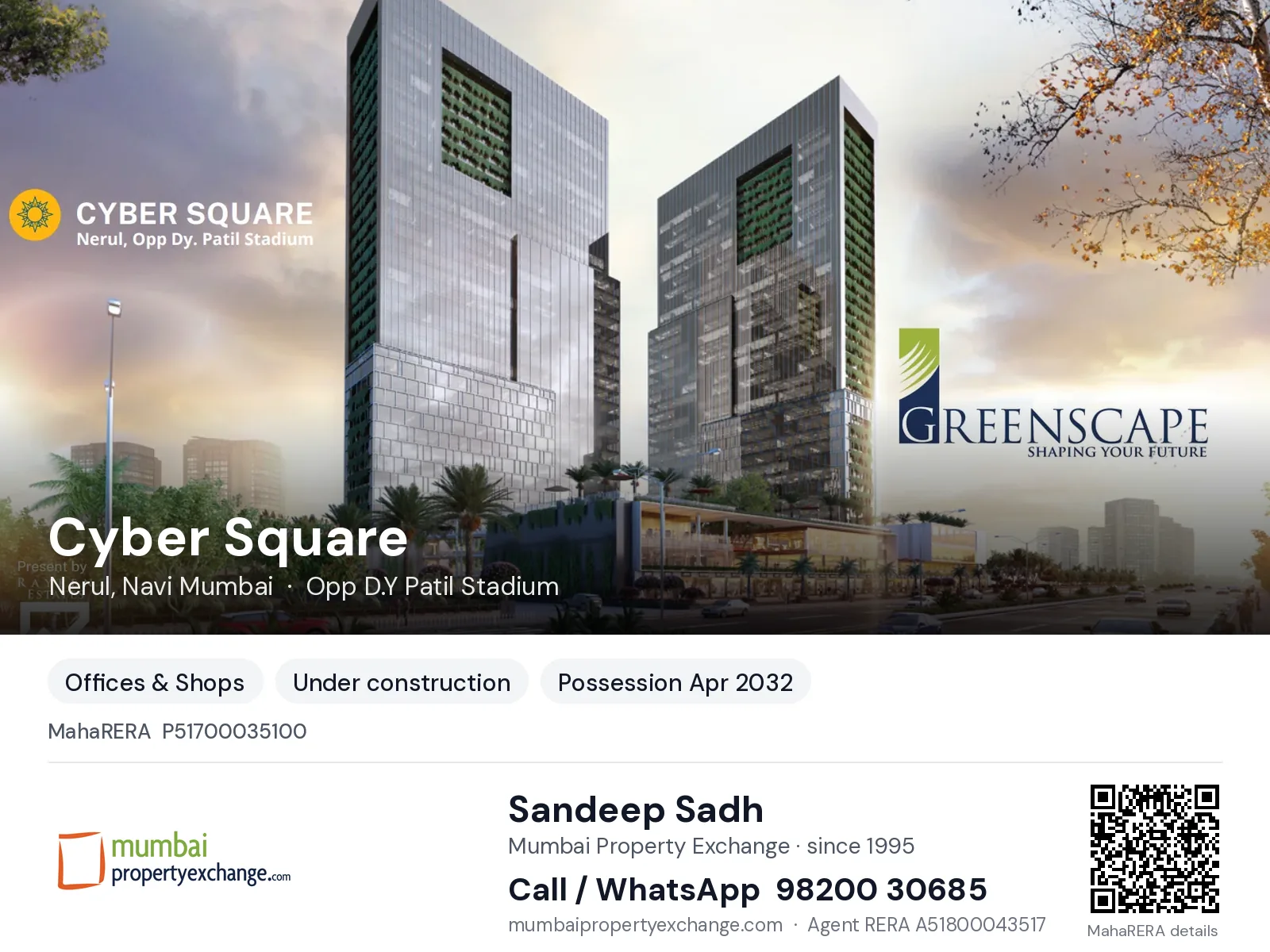 Cyber Square by Greenscape, Nerul, Navi Mumbai — new project, possession Apr 2032 | Mumbai Property Exchange, Sandeep Sadh 98200 30685
