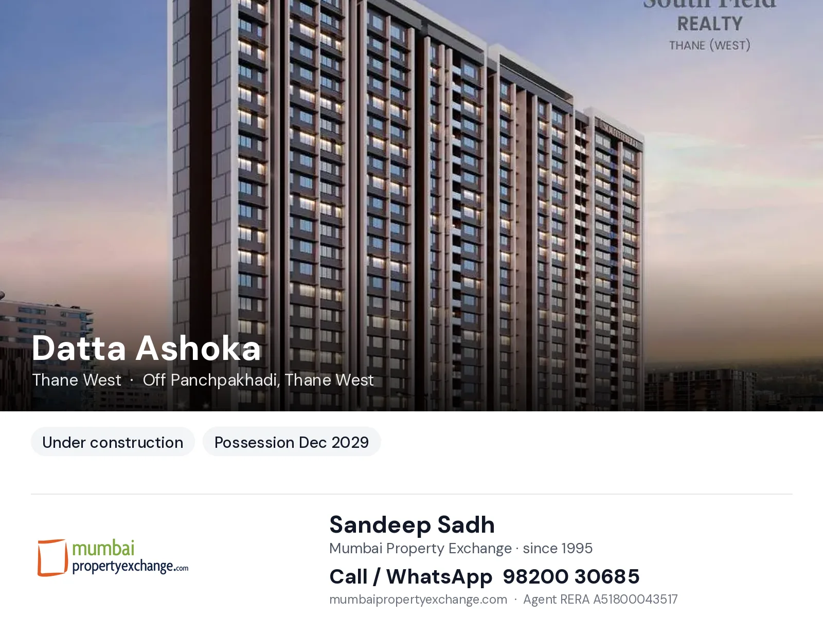 Datta Ashoka by Southfield, Thane West — new project, possession Dec 2029 | Mumbai Property Exchange, Sandeep Sadh 98200 30685