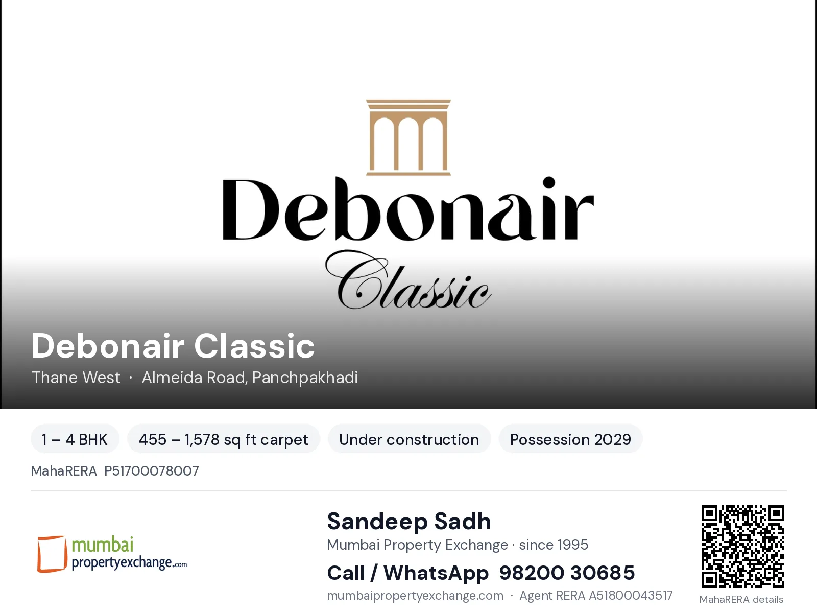 Debonair Classic by Anant Square, Thane West — 1 – 4 BHK new project, possession 2029 | Mumbai Property Exchange, Sandeep Sadh 98200 30685