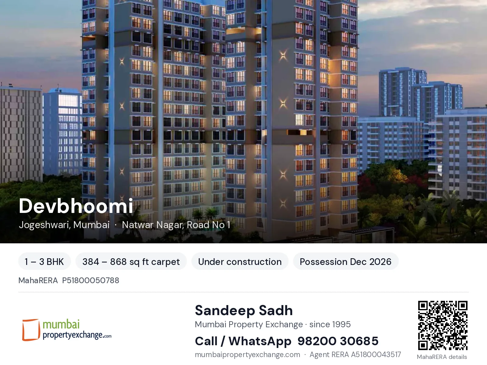 Devbhoomi by Metro Capital, Jogeshwari, Mumbai — 1 – 3 BHK new project, possession Dec 2026 | Mumbai Property Exchange, Sandeep Sadh 98200 30685