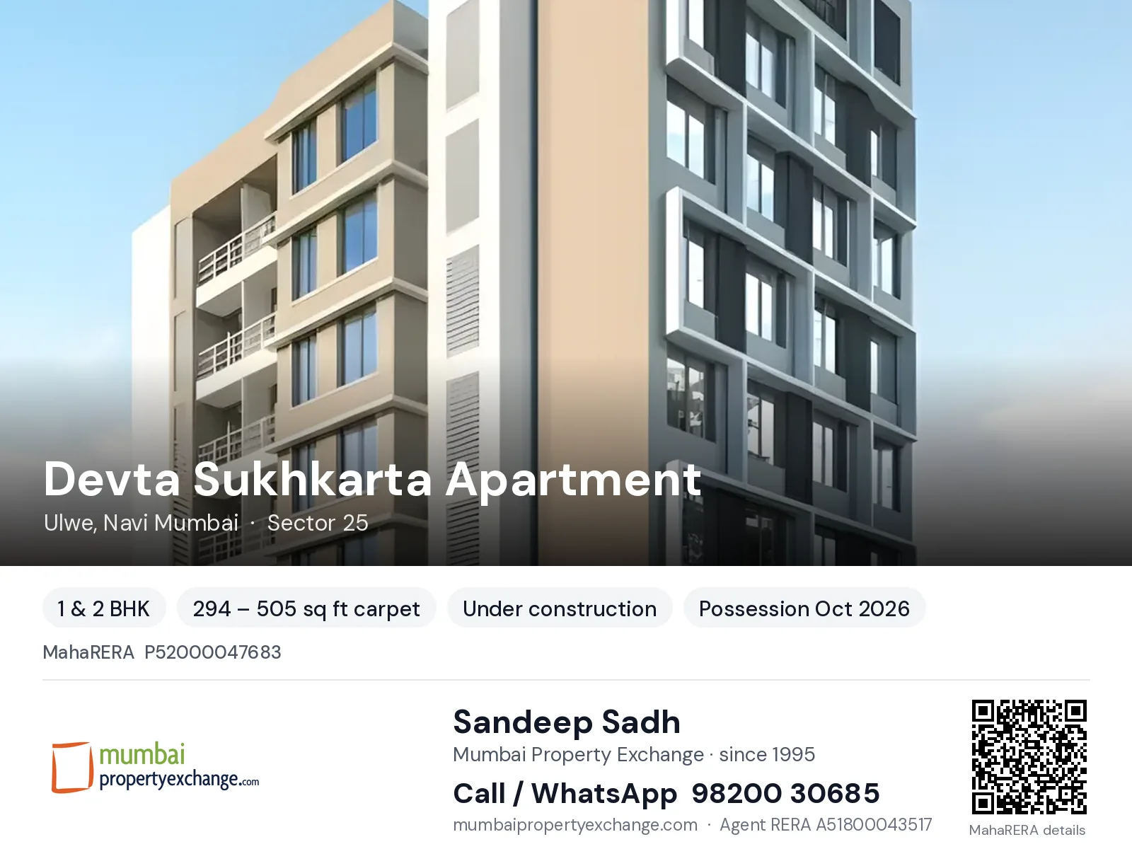 Devta Sukhkarta Apartment, Ulwe, Navi Mumbai — 1 & 2 BHK new project, possession Oct 2026 | Mumbai Property Exchange, Sandeep Sadh 98200 30685