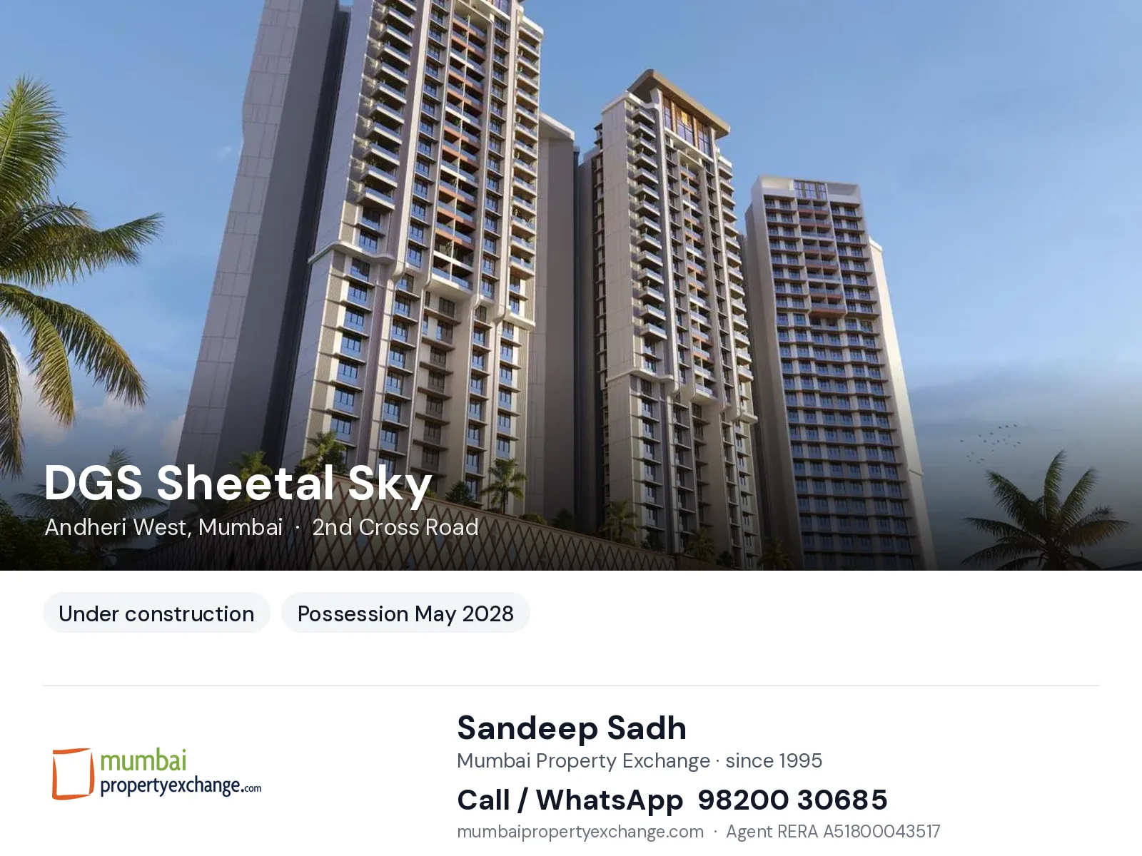 DGS Sheetal Sky, Andheri West, Mumbai — new project, possession May 2028 | Mumbai Property Exchange, Sandeep Sadh 98200 30685