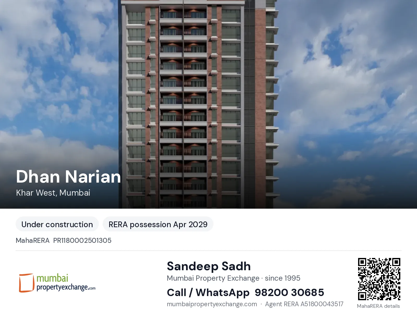 Dhan Narian by Starwing, Khar West, Mumbai — new project, RERA possession Apr 2029 | Mumbai Property Exchange, Sandeep Sadh 98200 30685