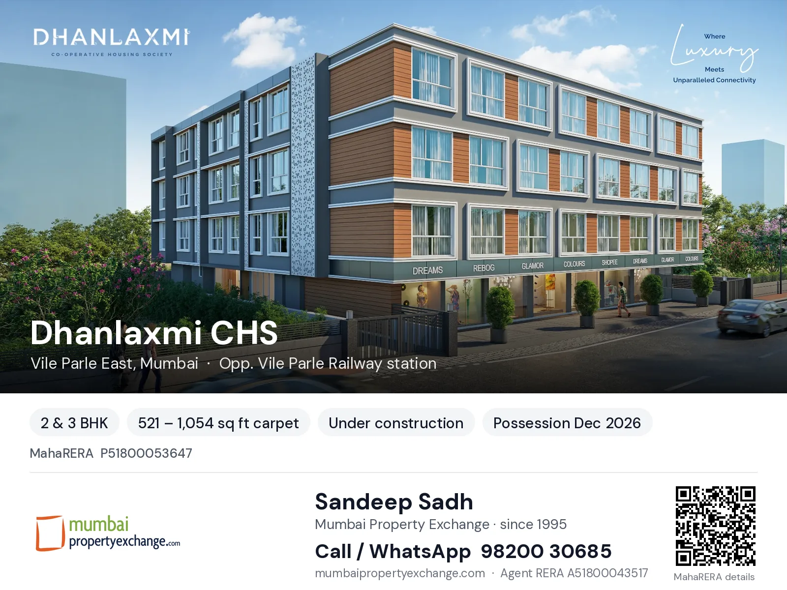 Dhanlaxmi CHS by Y. K. & Sons, Vile Parle East, Mumbai — 2 & 3 BHK new project, possession Dec 2026 | Mumbai Property Exchange, Sandeep Sadh 98200 30685