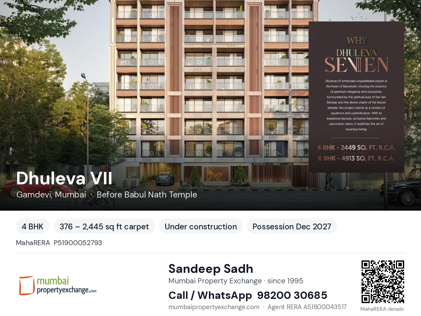 Dhuleva VII, Gamdevi, Mumbai — 4 BHK new project, possession Dec 2027 | Mumbai Property Exchange, Sandeep Sadh 98200 30685