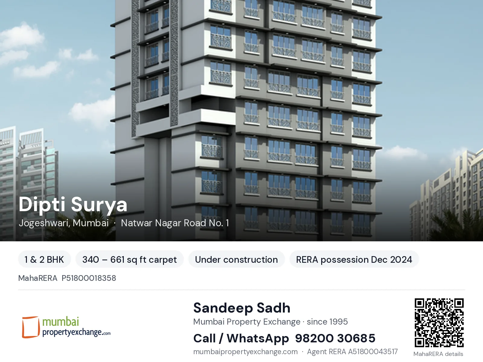 Dipti Surya, Jogeshwari, Mumbai — 1 & 2 BHK new project, RERA possession Dec 2024 | Mumbai Property Exchange, Sandeep Sadh 98200 30685