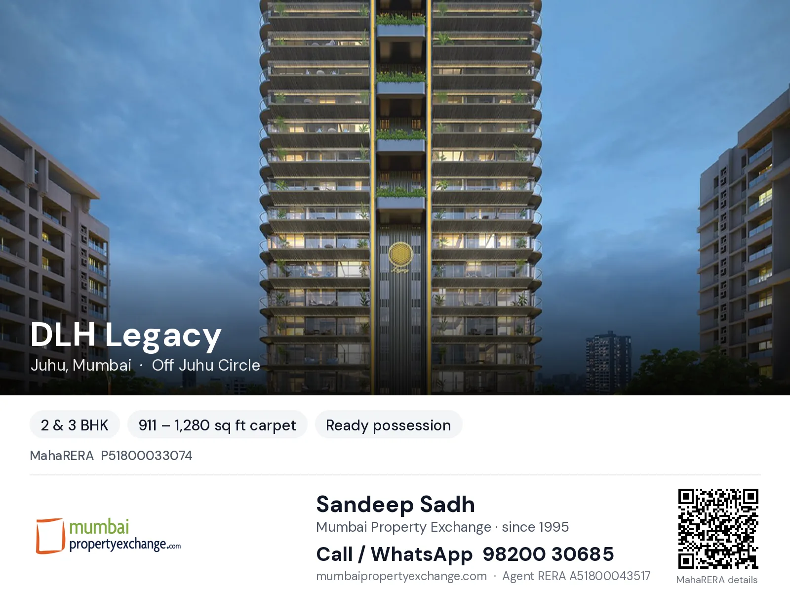 DLH Legacy, Juhu, Mumbai — 2 & 3 BHK ready-to-move project | Mumbai Property Exchange, Sandeep Sadh 98200 30685