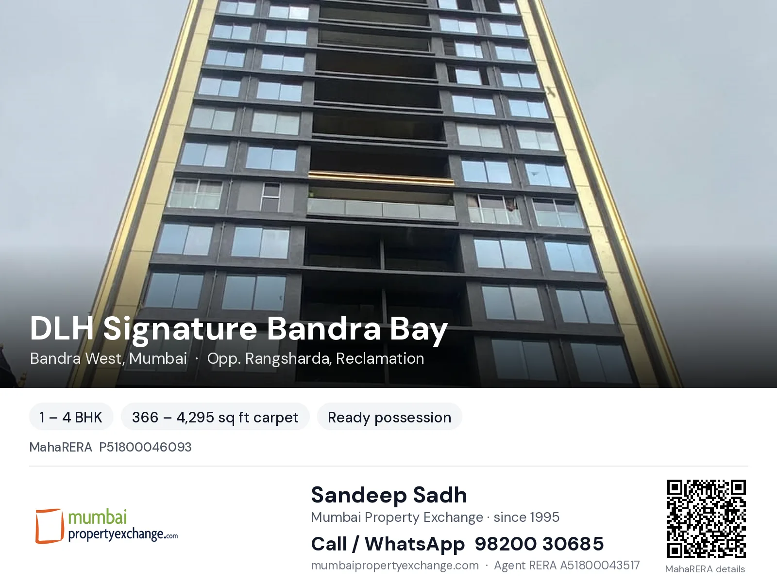 DLH Signature Bandra Bay, Bandra West, Mumbai — 1 – 4 BHK ready-to-move project | Mumbai Property Exchange, Sandeep Sadh 98200 30685
