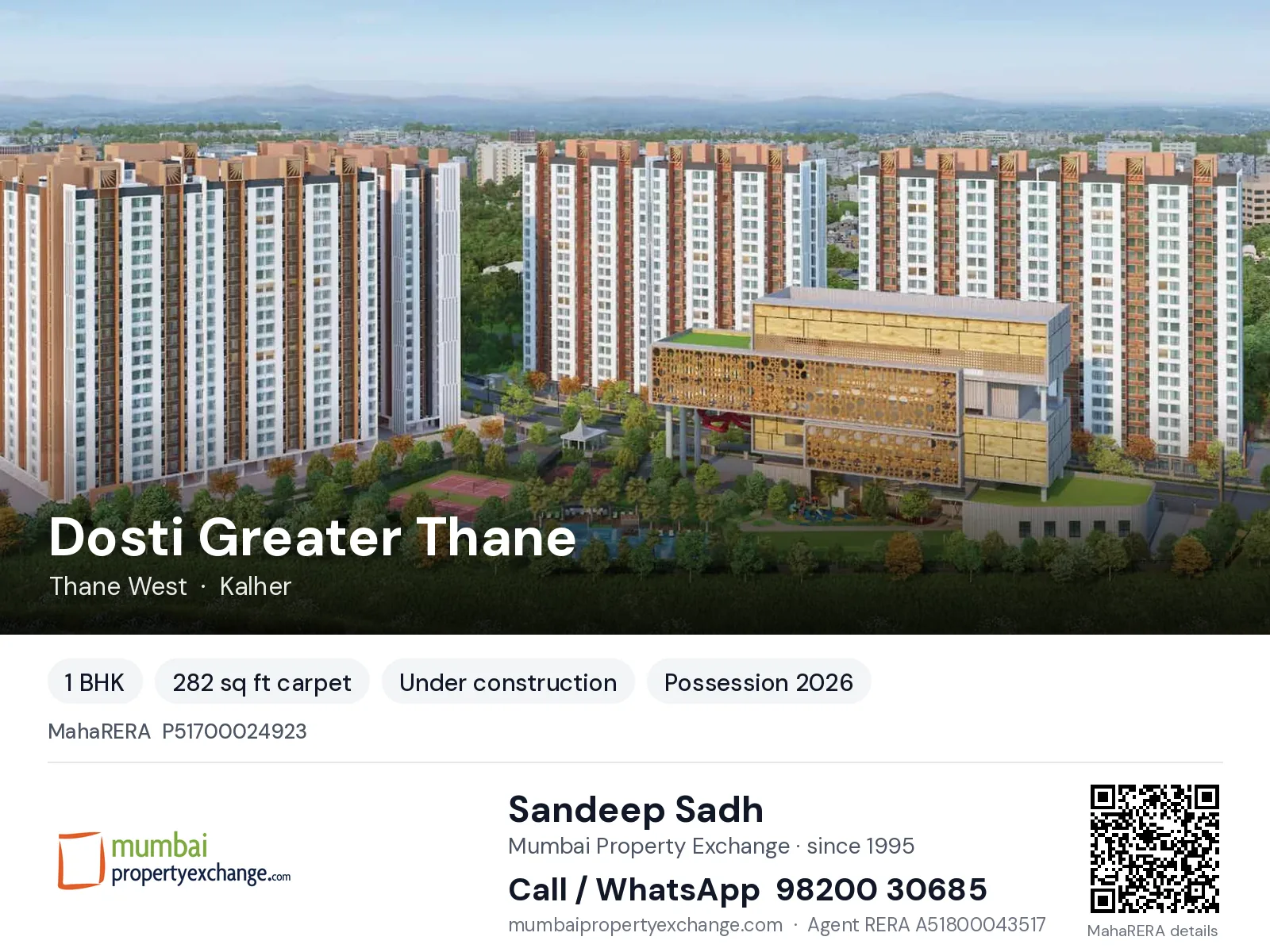 Dosti Greater Thane, Thane West — 1 BHK new project, possession 2026 | Mumbai Property Exchange, Sandeep Sadh 98200 30685