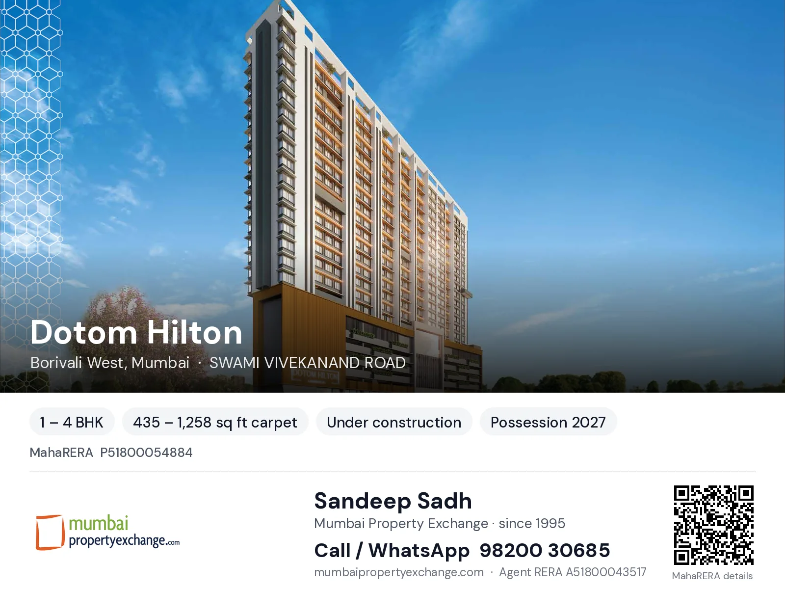 Dotom Hilton, Borivali West, Mumbai — 1 – 4 BHK new project, possession 2027 | Mumbai Property Exchange, Sandeep Sadh 98200 30685