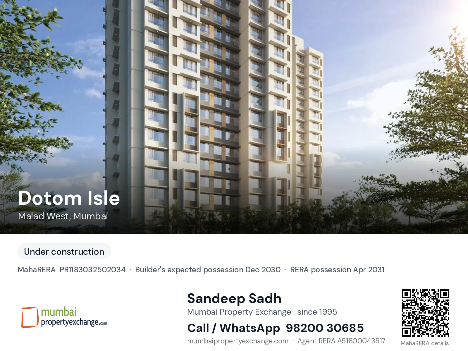Dotom Isle, Malad West, Mumbai — new project, builder's expected possession Dec 2030, RERA possession Apr 2031 | Mumbai Property Exchange, Sandeep Sadh 98200 30685