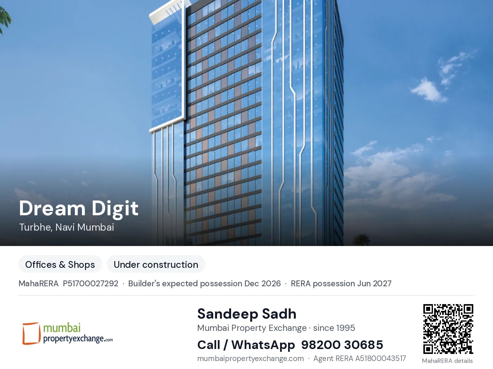 Dream Digit by Dreams, Turbhe, Navi Mumbai — new project, builder's expected possession Dec 2026, RERA possession Jun 2027 | Mumbai Property Exchange, Sandeep Sadh 98200 30685