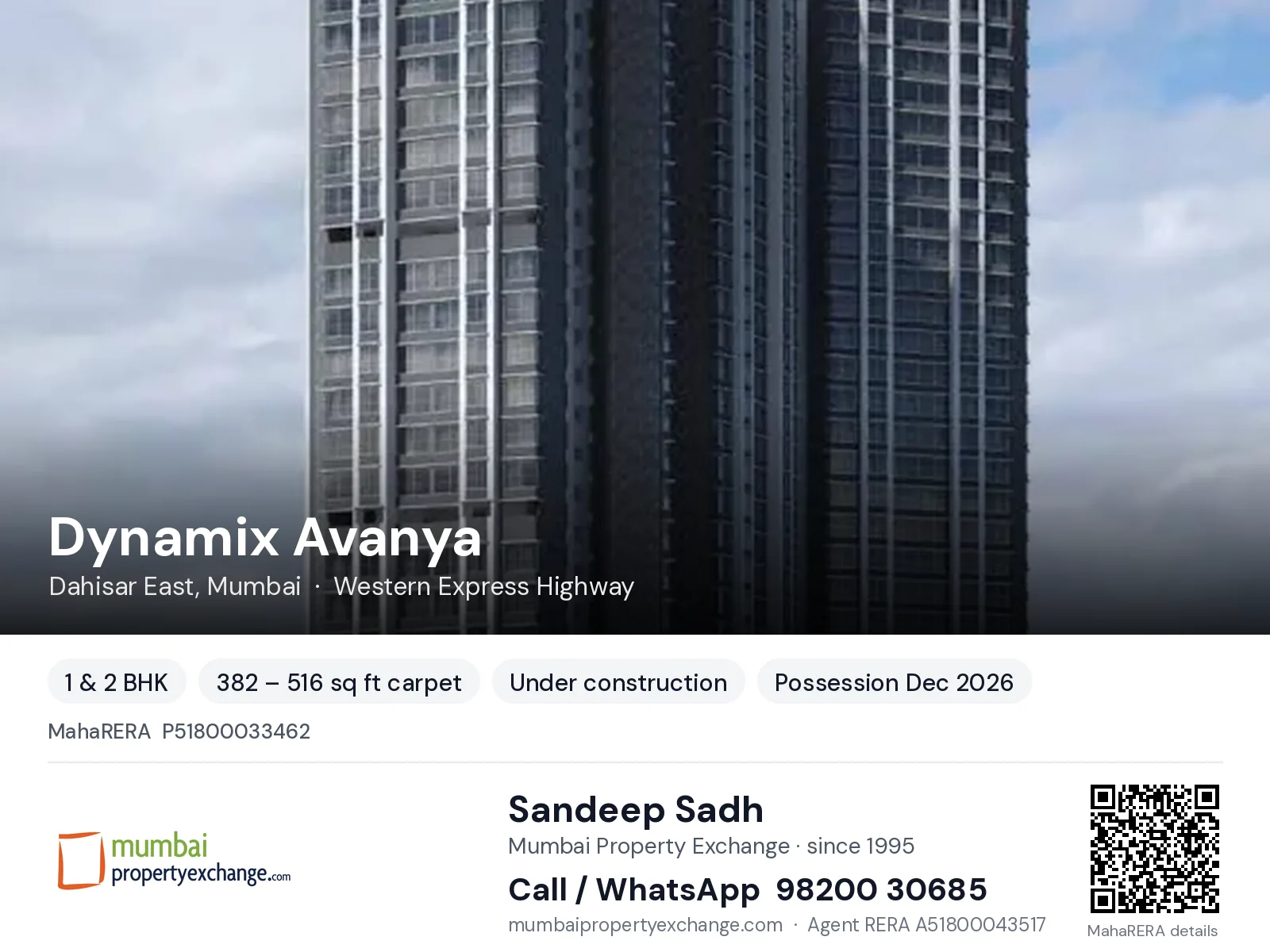 Dynamix Avanya, Dahisar East, Mumbai — 1 & 2 BHK new project, possession Dec 2026 | Mumbai Property Exchange, Sandeep Sadh 98200 30685