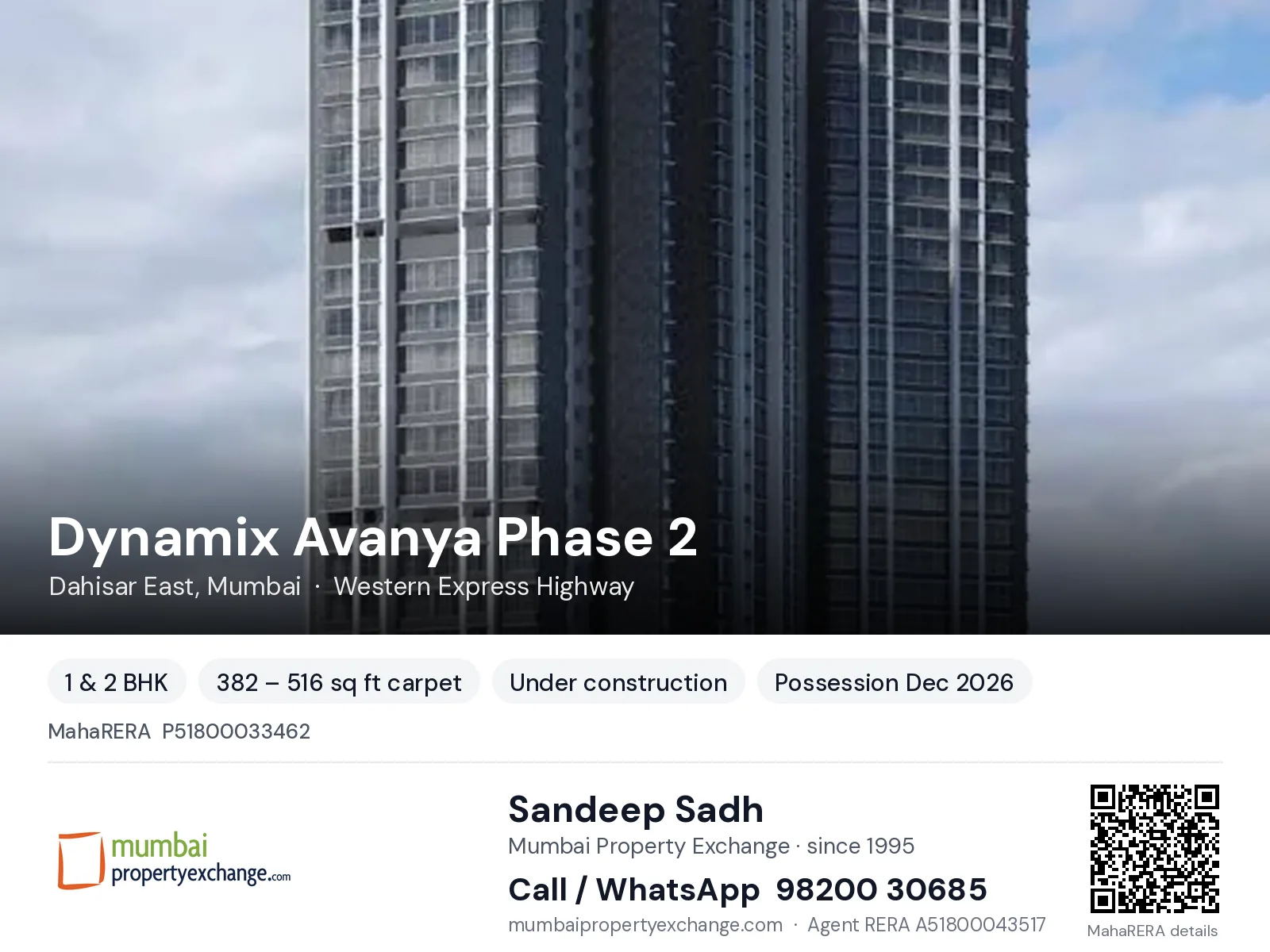 Dynamix Avanya Phase 2, Dahisar East, Mumbai — 1 & 2 BHK new project, possession Dec 2026 | Mumbai Property Exchange, Sandeep Sadh 98200 30685