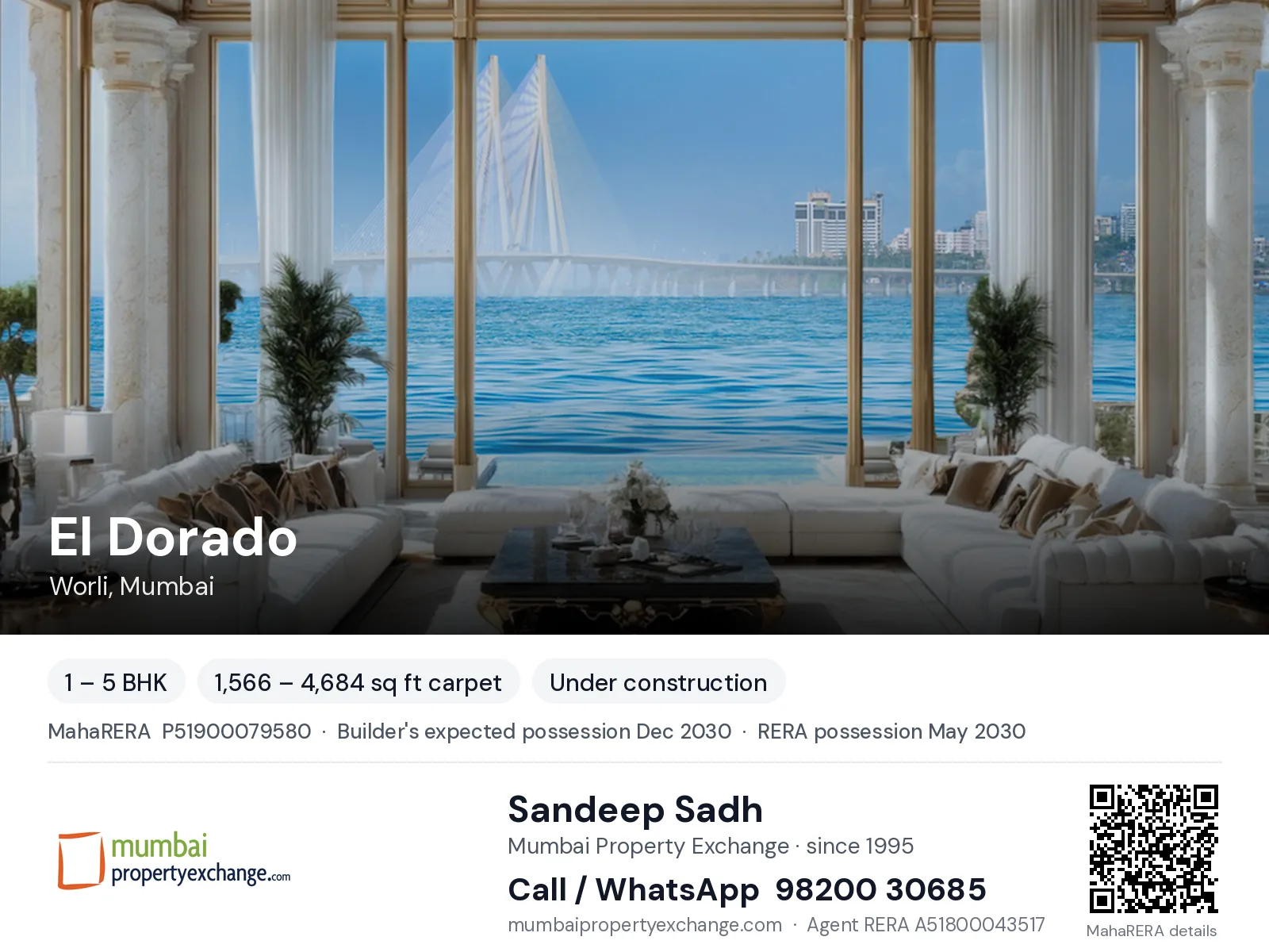 El Dorado by Sarkar, Worli, Mumbai — 1 – 5 BHK new project, builder's expected possession Dec 2030, RERA possession May 2030 | Mumbai Property Exchange, Sandeep Sadh 98200 30685