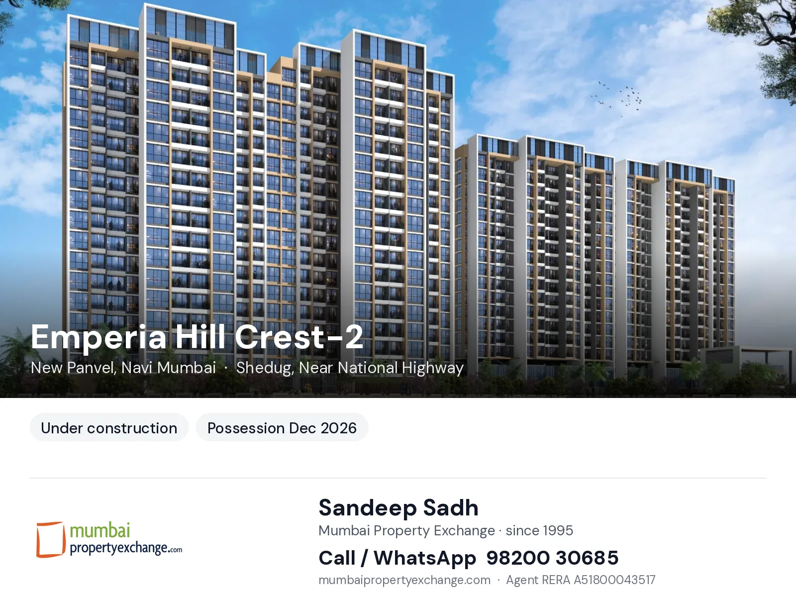 Emperia Hill Crest-2, New Panvel, Navi Mumbai — new project, possession Dec 2026 | Mumbai Property Exchange, Sandeep Sadh 98200 30685