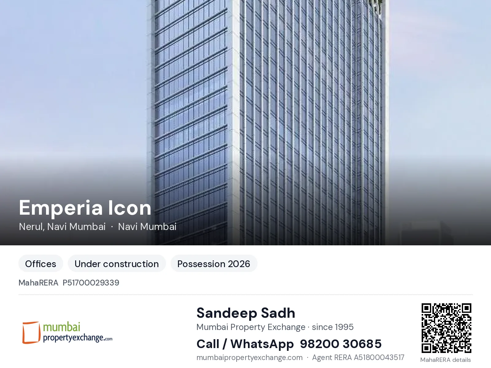 Emperia Icon by Infinity, Nerul, Navi Mumbai — new project, possession 2026 | Mumbai Property Exchange, Sandeep Sadh 98200 30685
