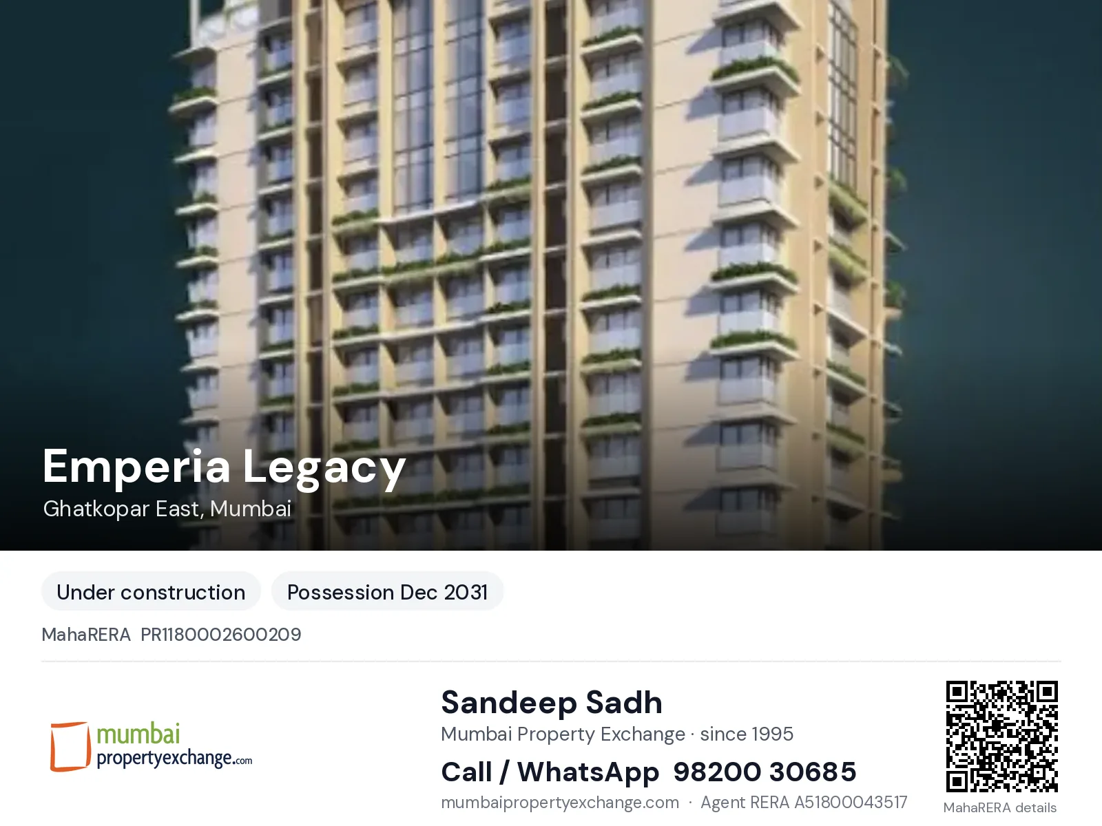 Emperia Legacy, Ghatkopar East, Mumbai — new project, possession Dec 2031 | Mumbai Property Exchange, Sandeep Sadh 98200 30685