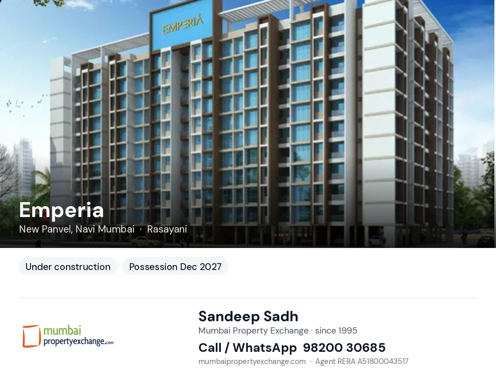 Emperia by Infinity, New Panvel, Navi Mumbai — new project, possession Dec 2027 | Mumbai Property Exchange, Sandeep Sadh 98200 30685