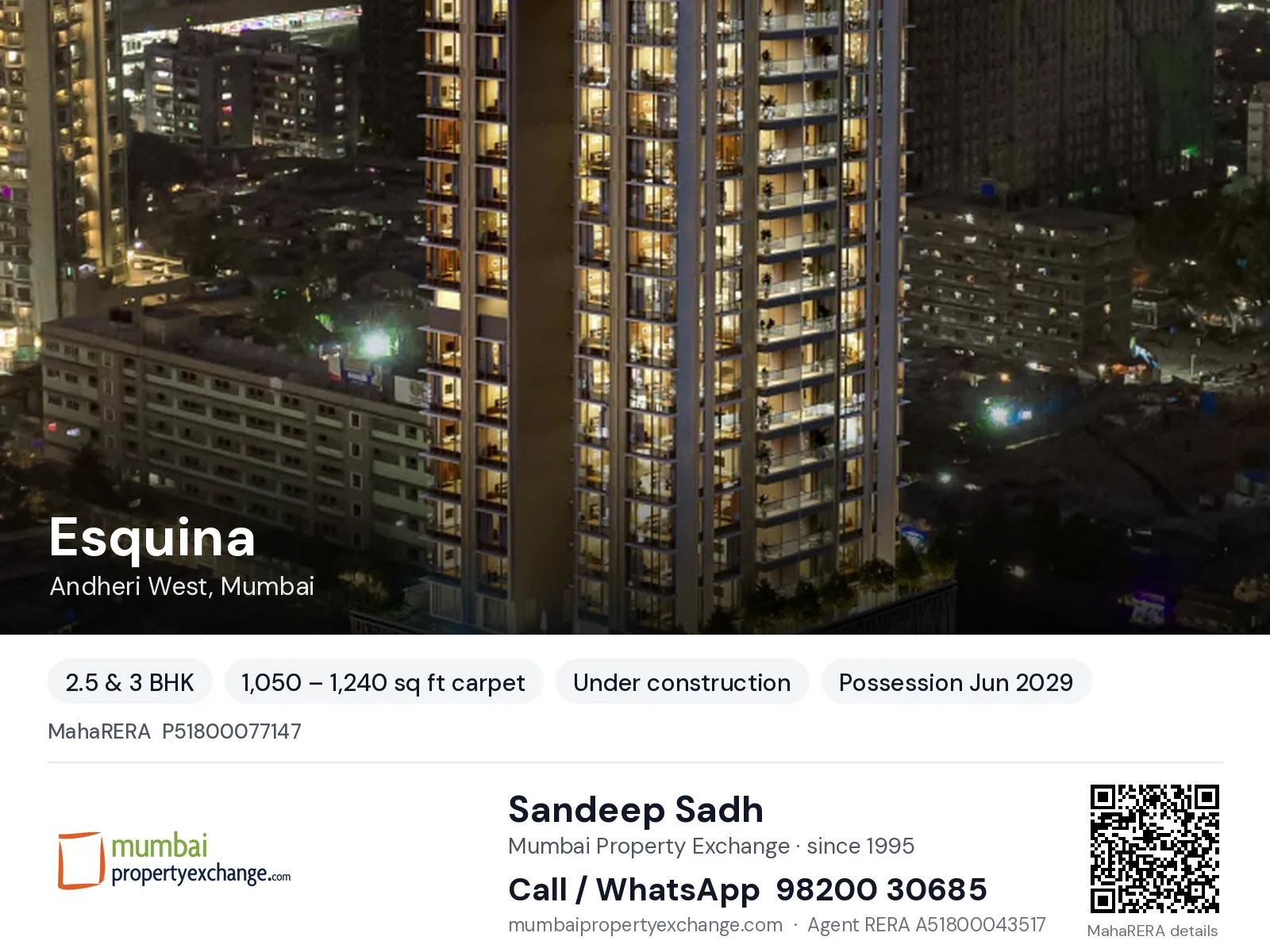 Esquina by MS, Andheri West, Mumbai — 2.5 & 3 BHK new project, possession Jun 2029 | Mumbai Property Exchange, Sandeep Sadh 98200 30685