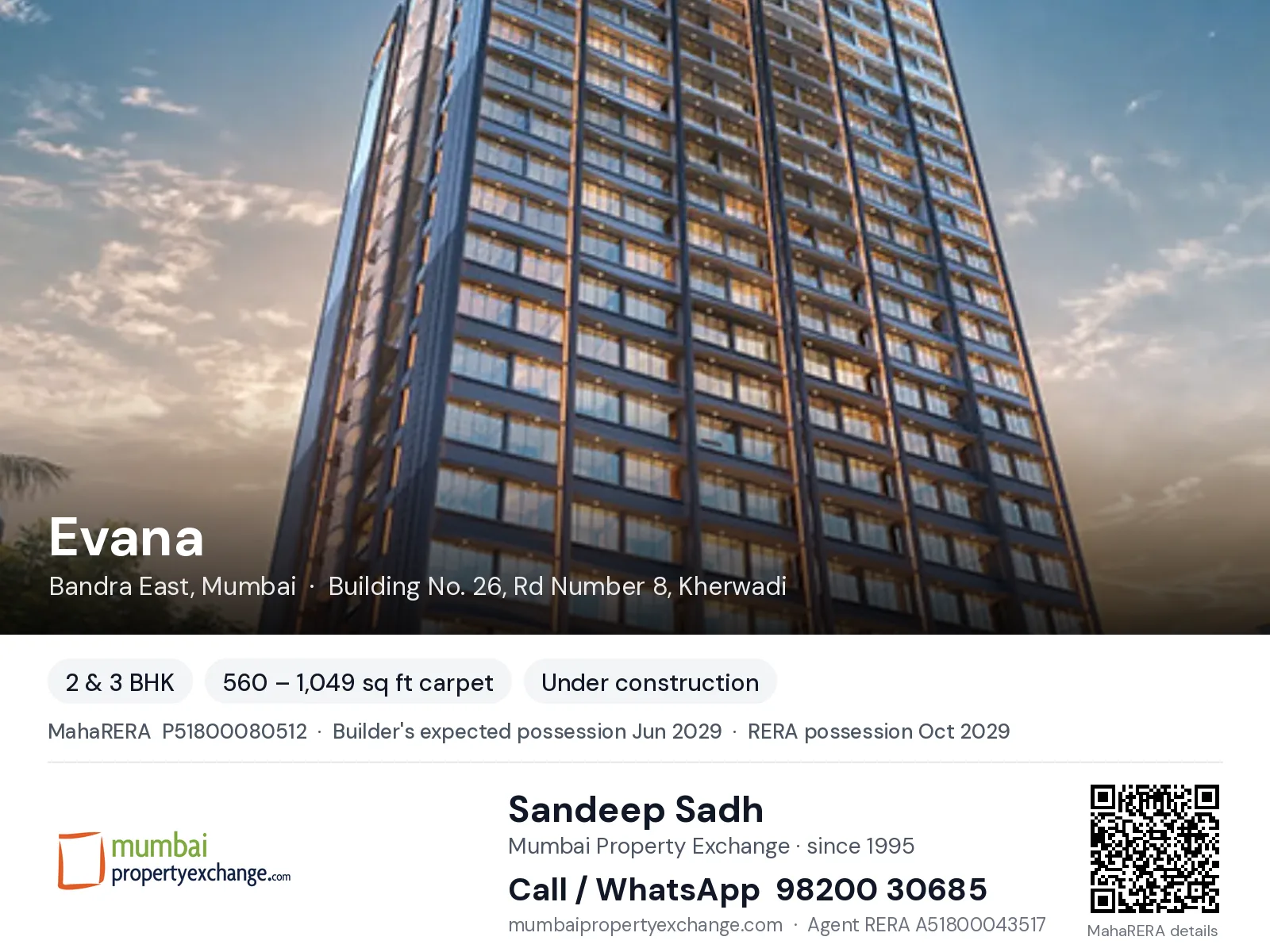 Evana by Gee Cee Venture, Bandra East, Mumbai — 2 & 3 BHK new project, builder's expected possession Jun 2029, RERA possession Oct 2029 | Mumbai Property Exchange, Sandeep Sadh 98200 30685