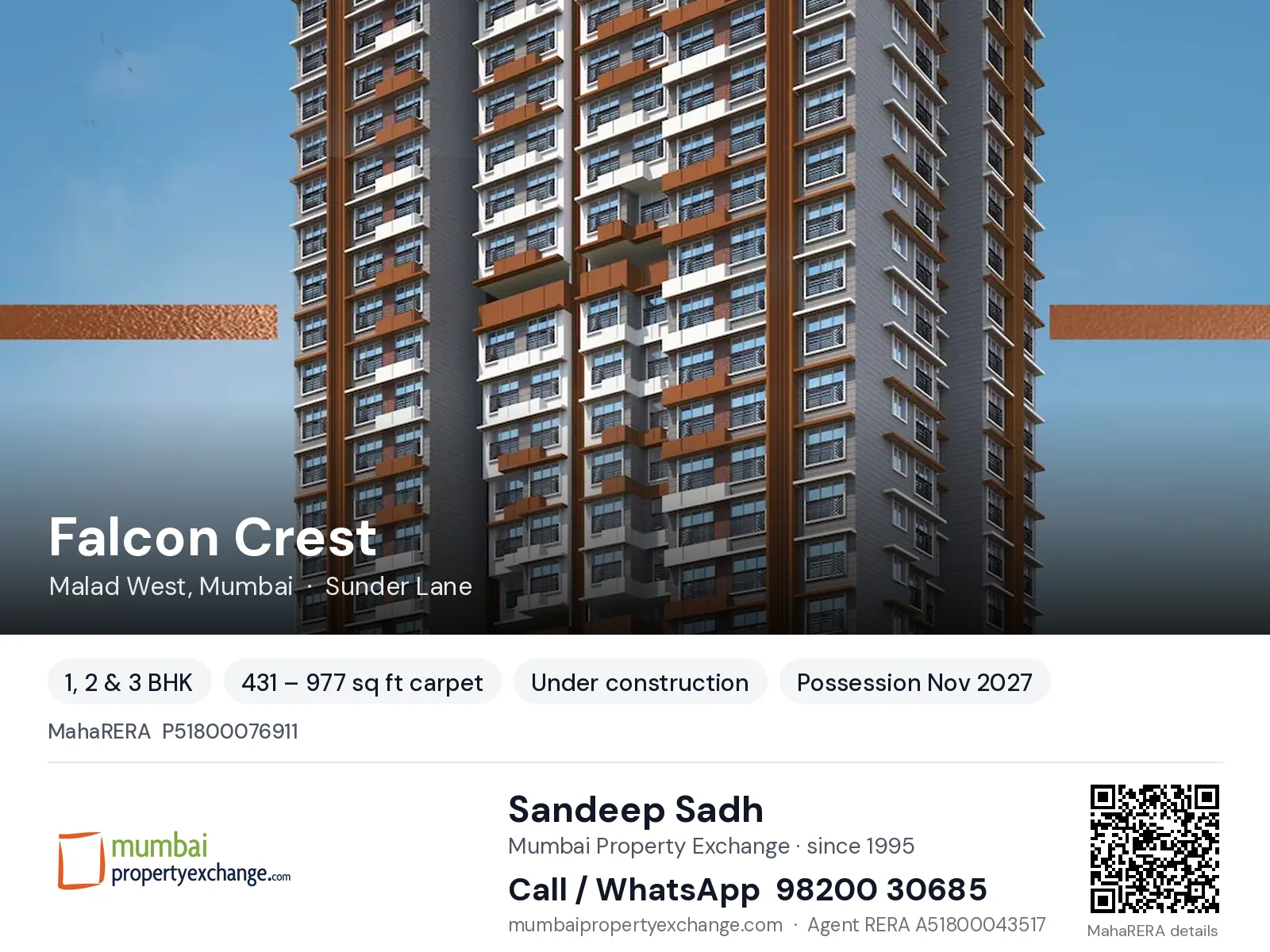 Falcon Crest by PCPL, Malad West, Mumbai — 1, 2 & 3 BHK new project, possession Nov 2027 | Mumbai Property Exchange, Sandeep Sadh 98200 30685